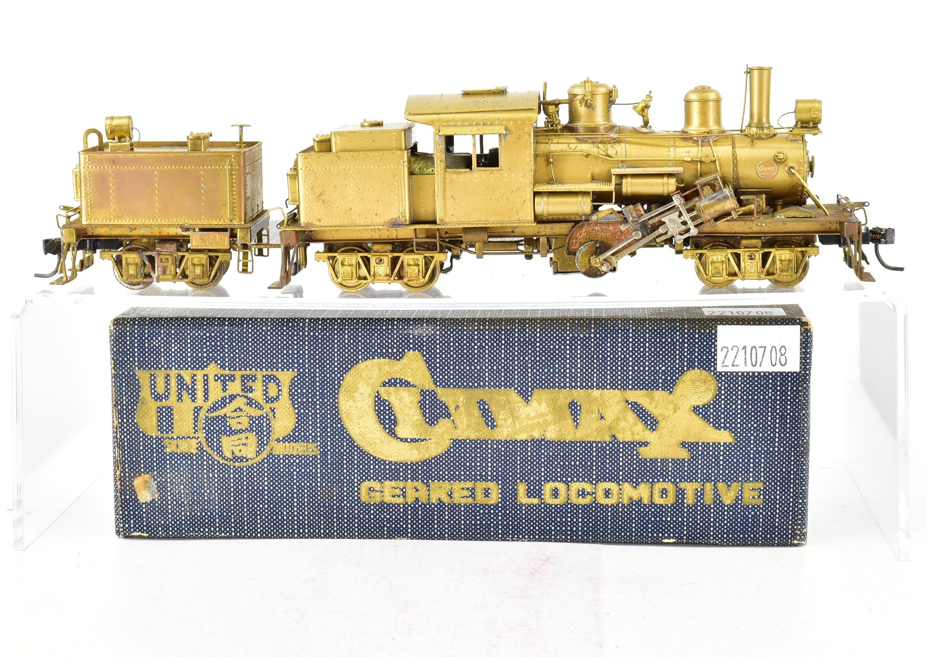 HO Scale Brass PFM - United Model of a 2 - Truck Logging Climax Geared Locomotive with an Additional Non - Geared Tender