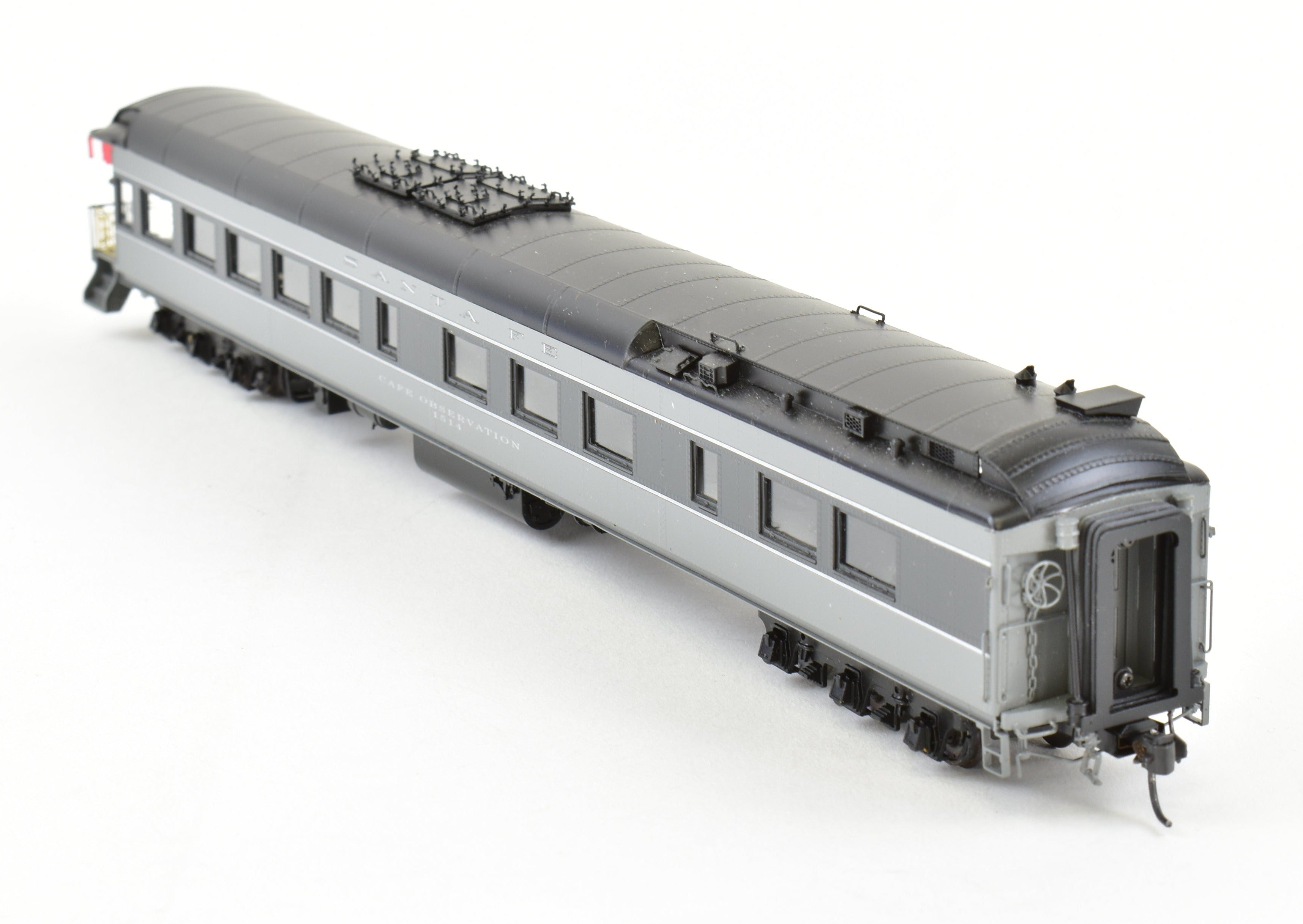 HO Scale Brass Model of Pecos River Brass ATSF - Santa Fe 80 - Foot Cafe Observation Car #1514 in Two - Tone Grey Finish for Model Train Enthusiasts