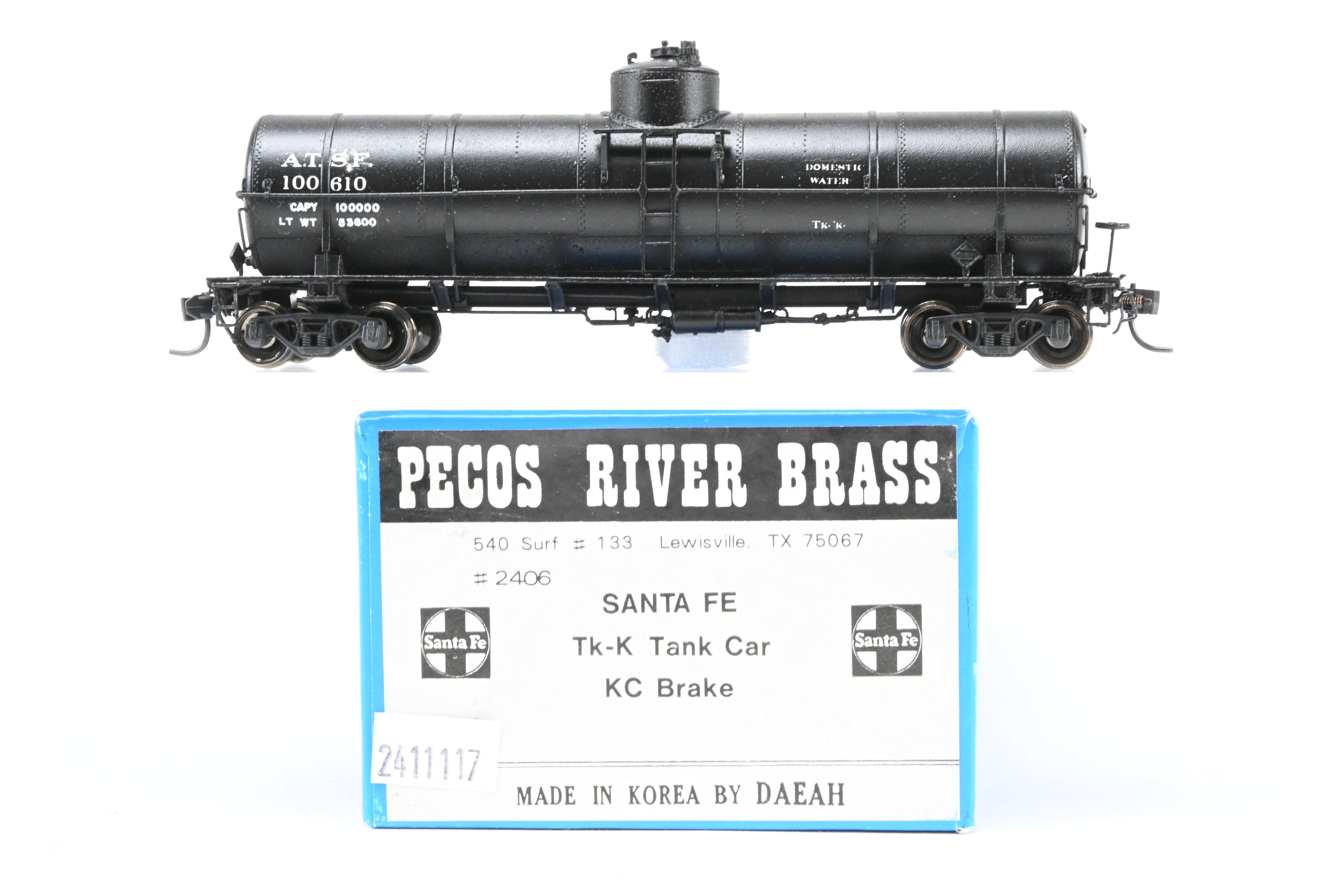 Custom Painted HO Brass ATSF - Santa Fe Tk - K Tank Car #100610 by Pecos River