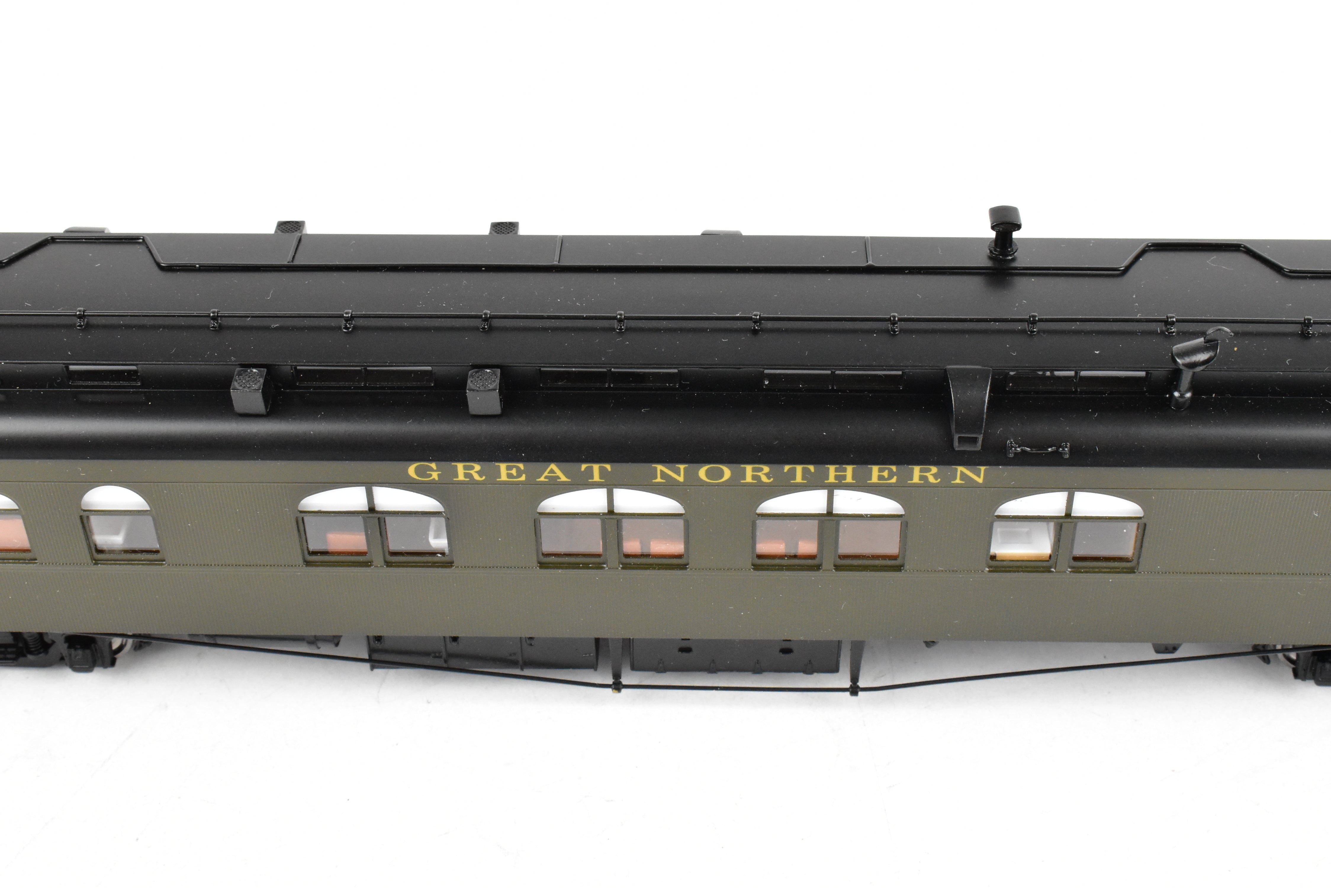 HO Scale Brass Model Train - North Bank Line (GN - Great Northern) A22 Business Car with Wood Sides in Pullman Green, Damaged - Sold As Is