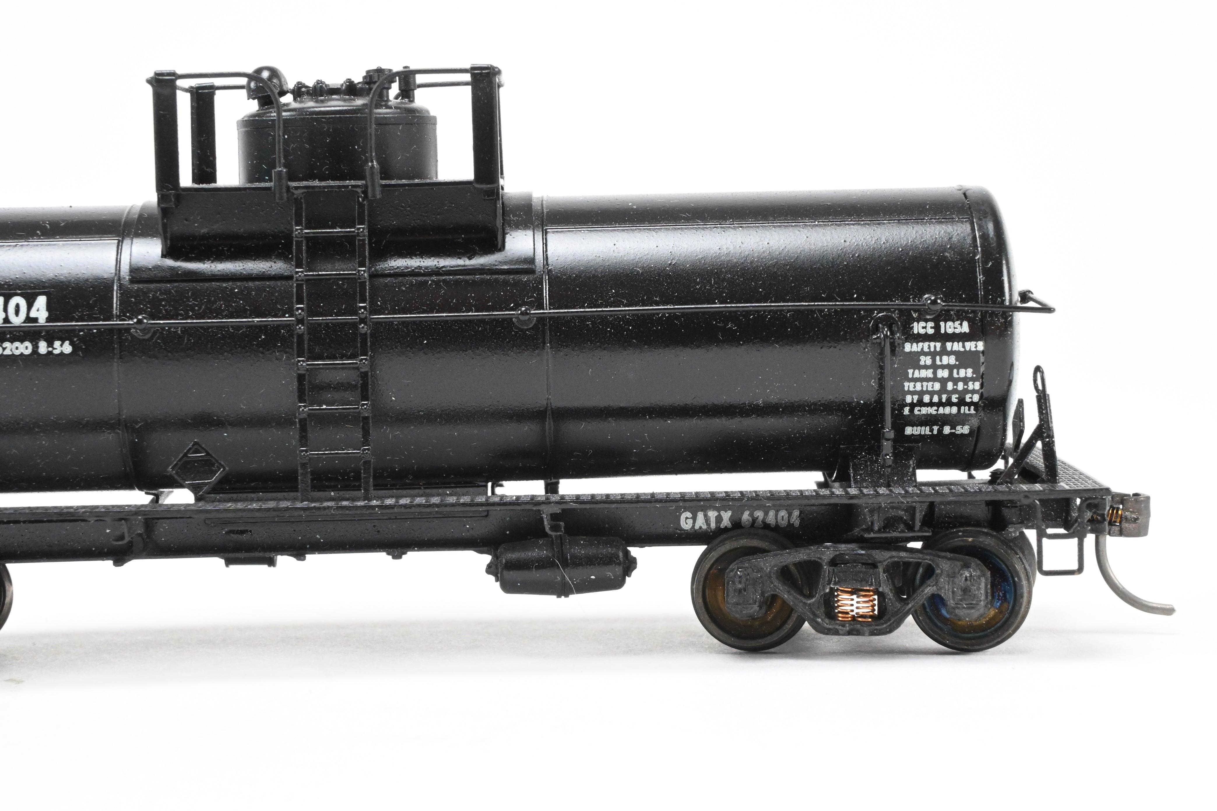 HO Scale Brass Lambert Custom Painted 10,000 Gallon Type 103 Tank Car for Various Roads, Featuring GATX - General American Tank Number 62404