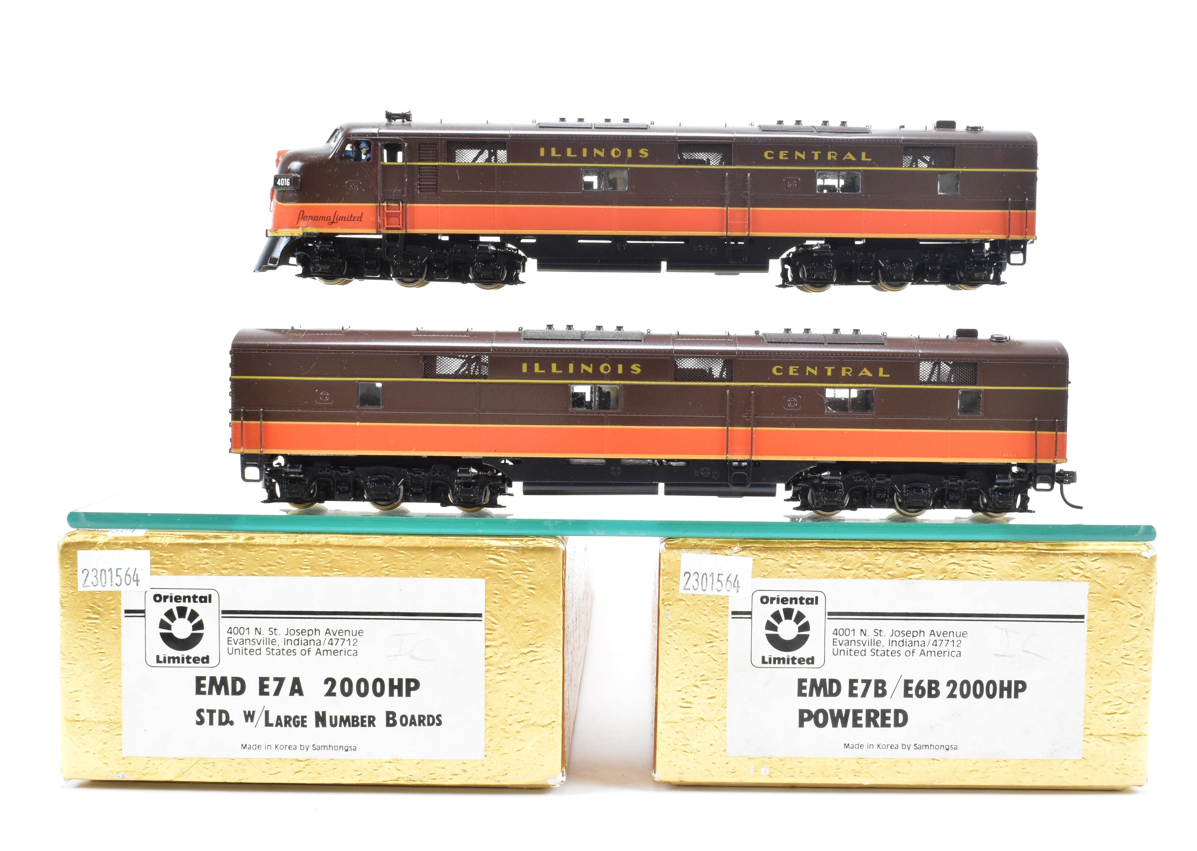 HO Brass Oriental Limited Illinois Central E7A/B Set with Large Number Boards