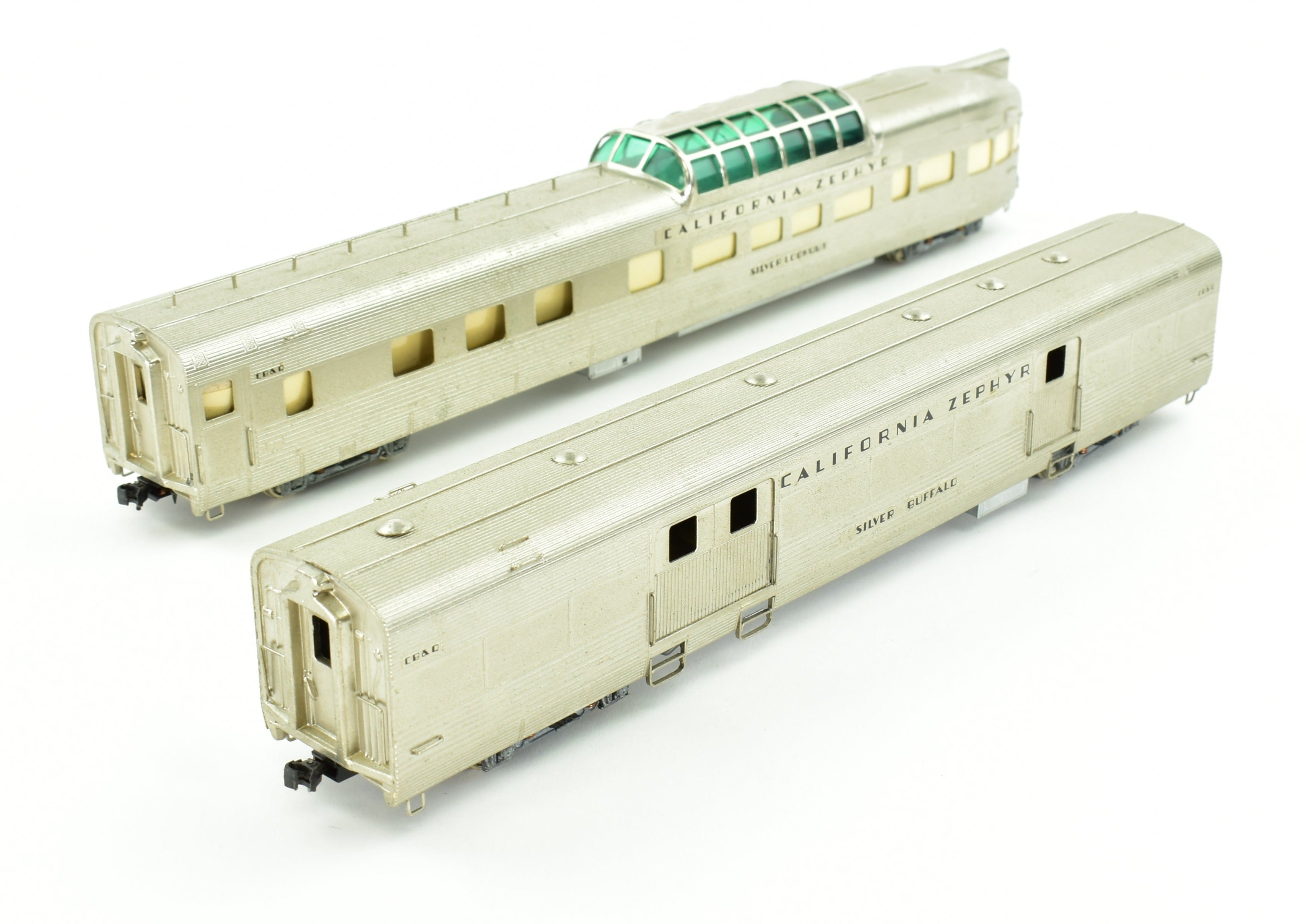 HO Scale Brass Nickel Plate Products (NPP) CB&Q - Burlington Route, WP & D&RGW California Zephyr Dome - Observation Baggage Train Set Model
