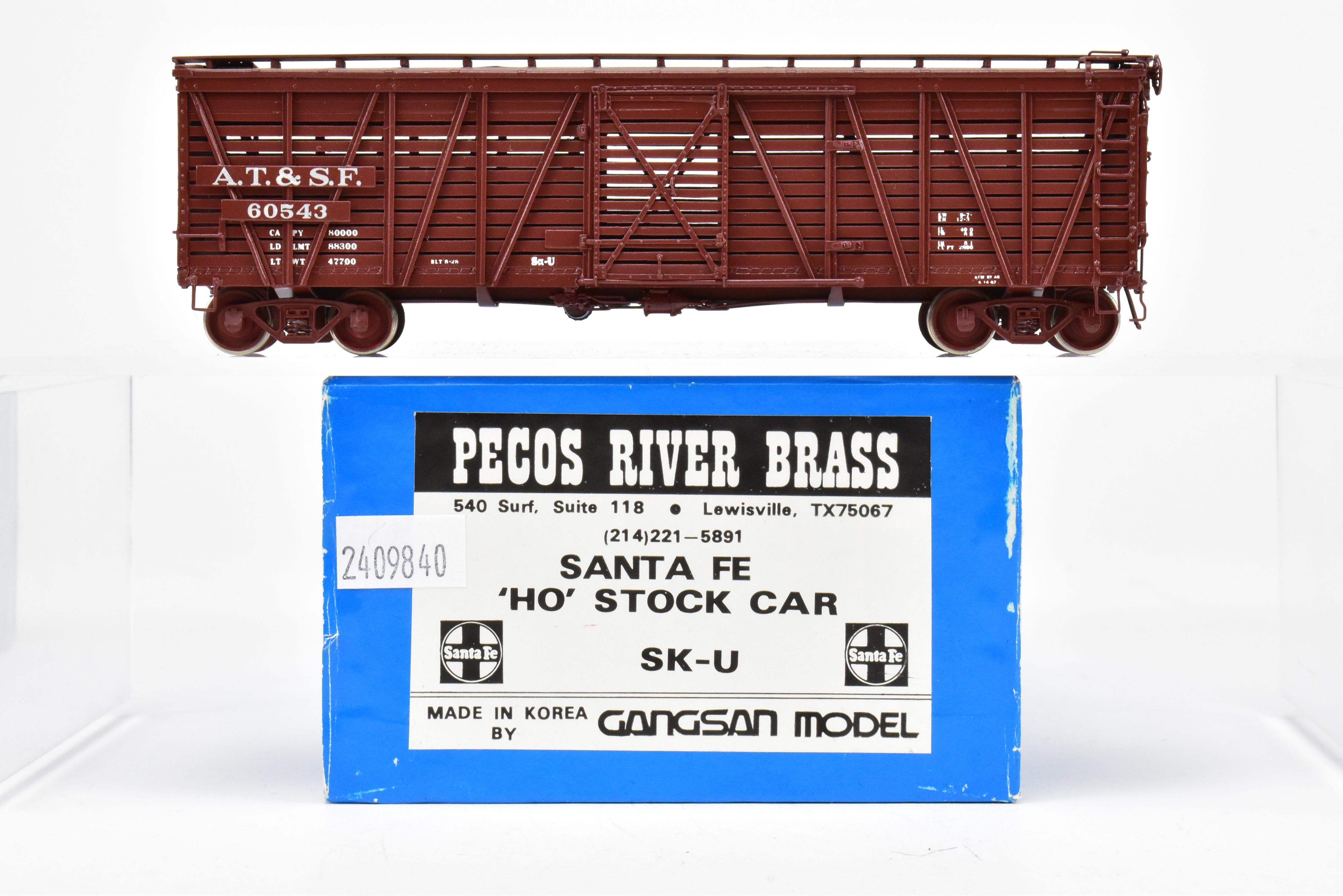 High - Quality HO Scale Brass Santa Fe SK - U Stock Car Model No. 60543 by Pecos River Brass for ATSF