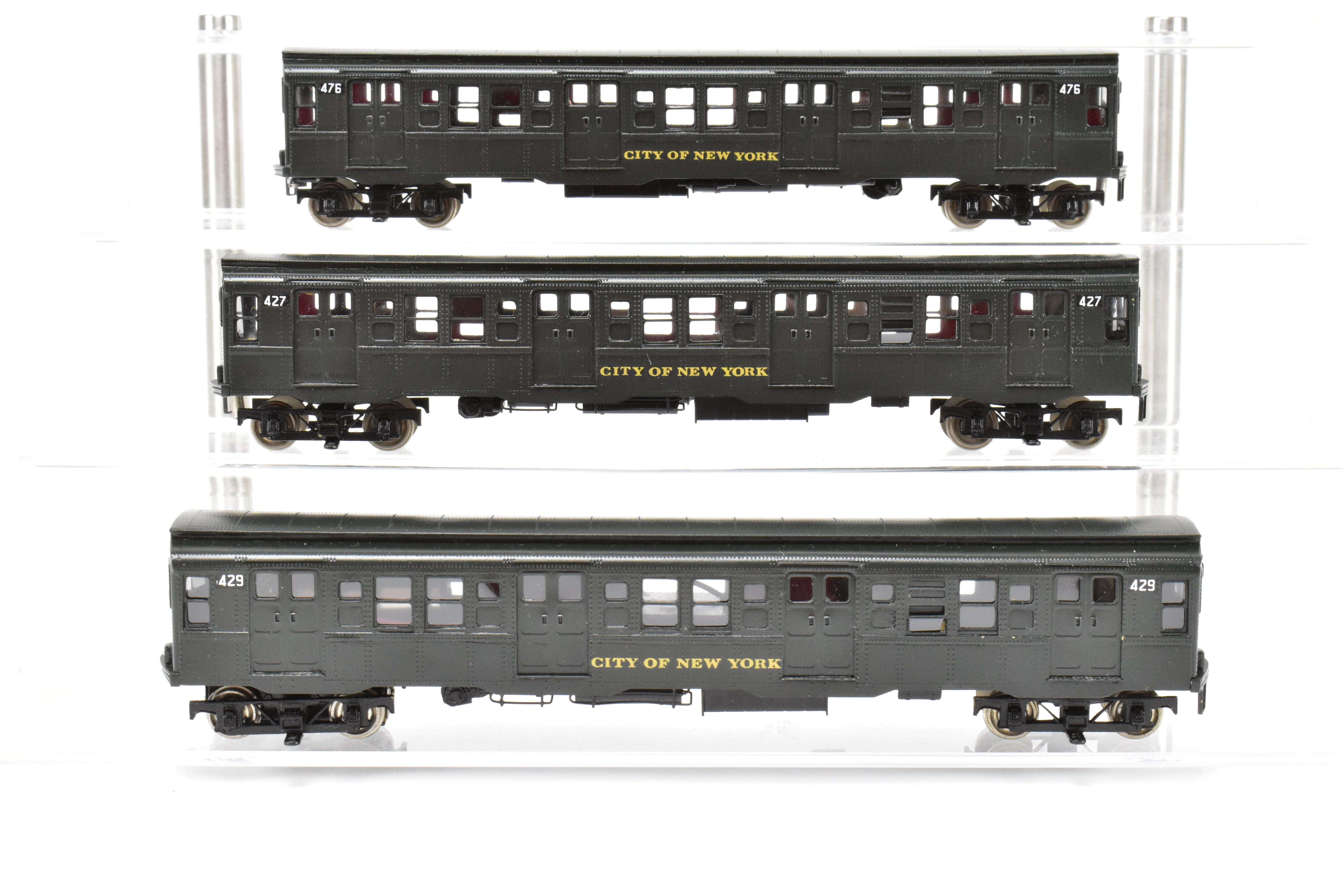 Custom Painted Set of Three HO Brass NJ Subway R-4 Cars, NY Independent System