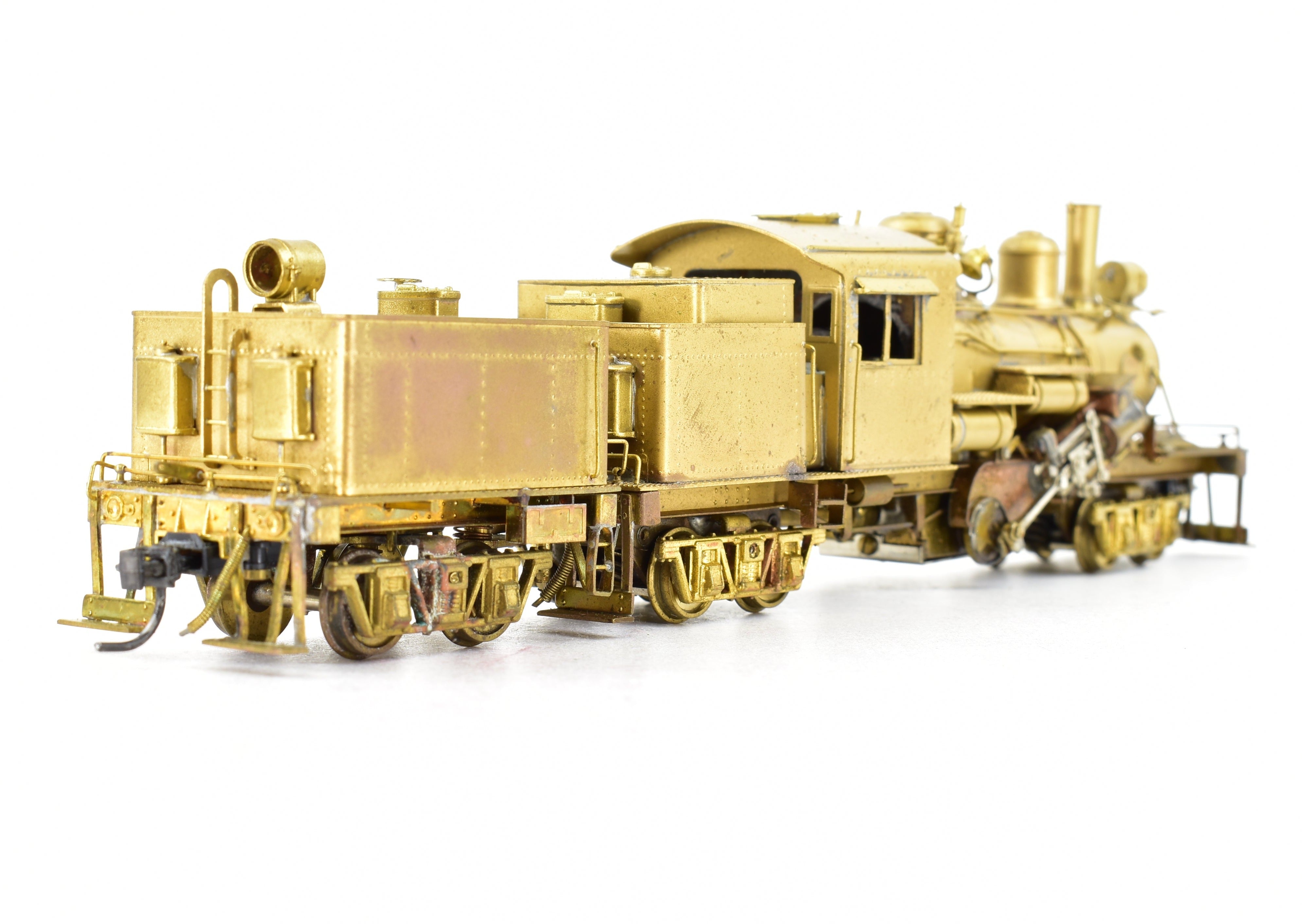 HO Scale Brass PFM - United Model of a 2 - Truck Logging Climax Geared Locomotive with an Additional Non - Geared Tender