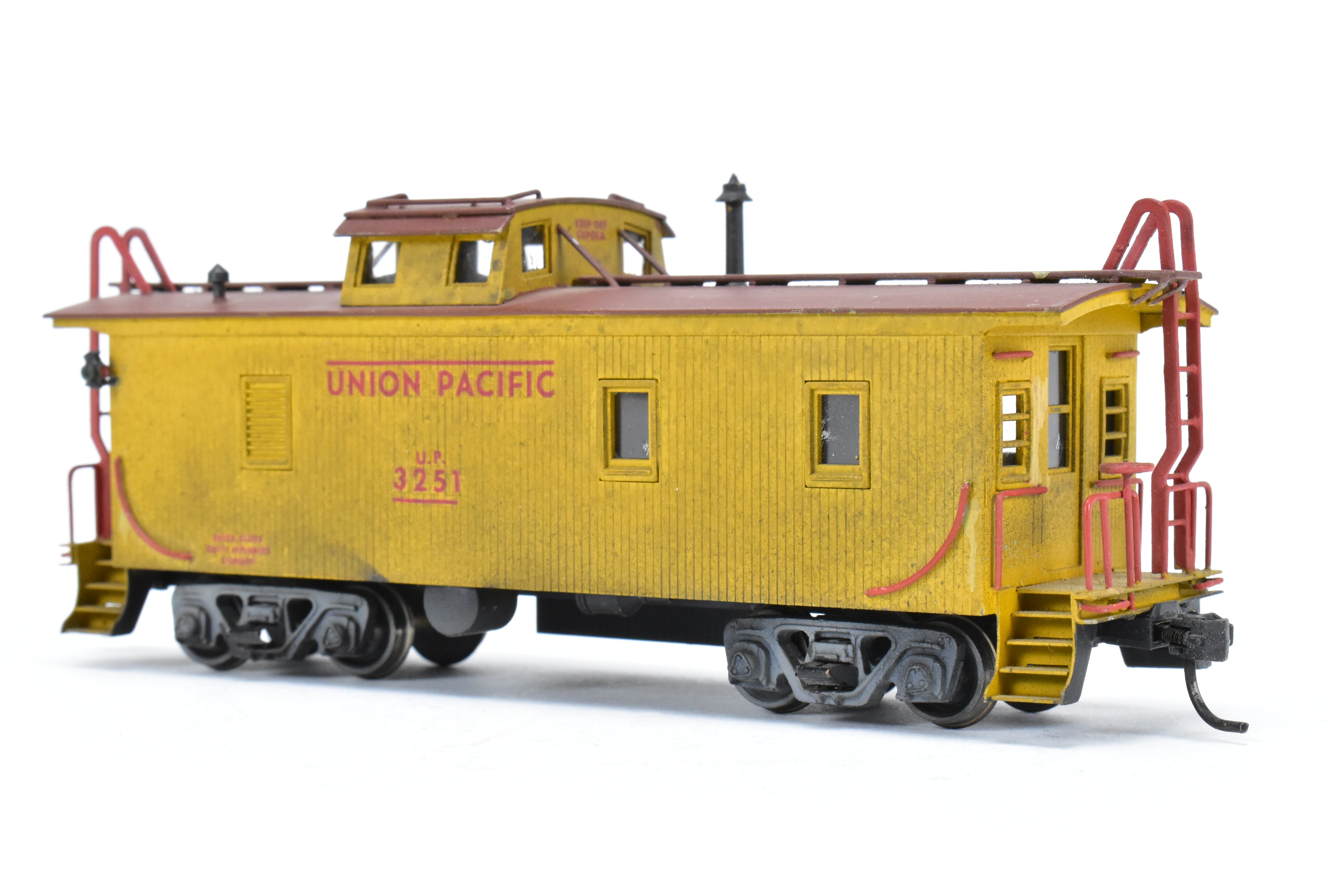 HO Scale Brass Lambert Union Pacific CA - 1 Caboose Model with Incorrect Trucks, Custom Painting and Weathered Appearance