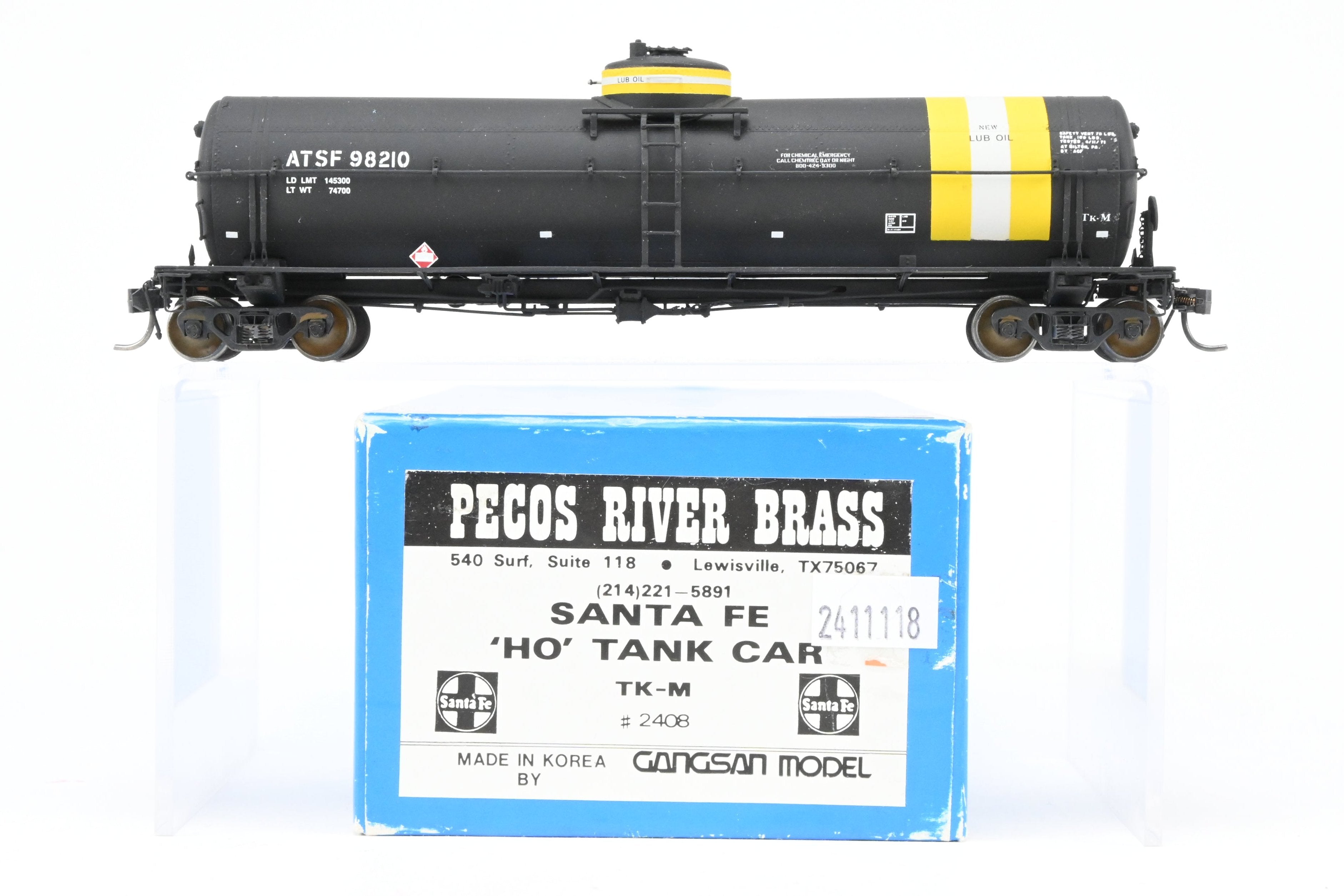 High - Quality HO Scale Brass Pecos River Brass ATSF - Santa Fe Tk - M Tank Car with CP Number 98210