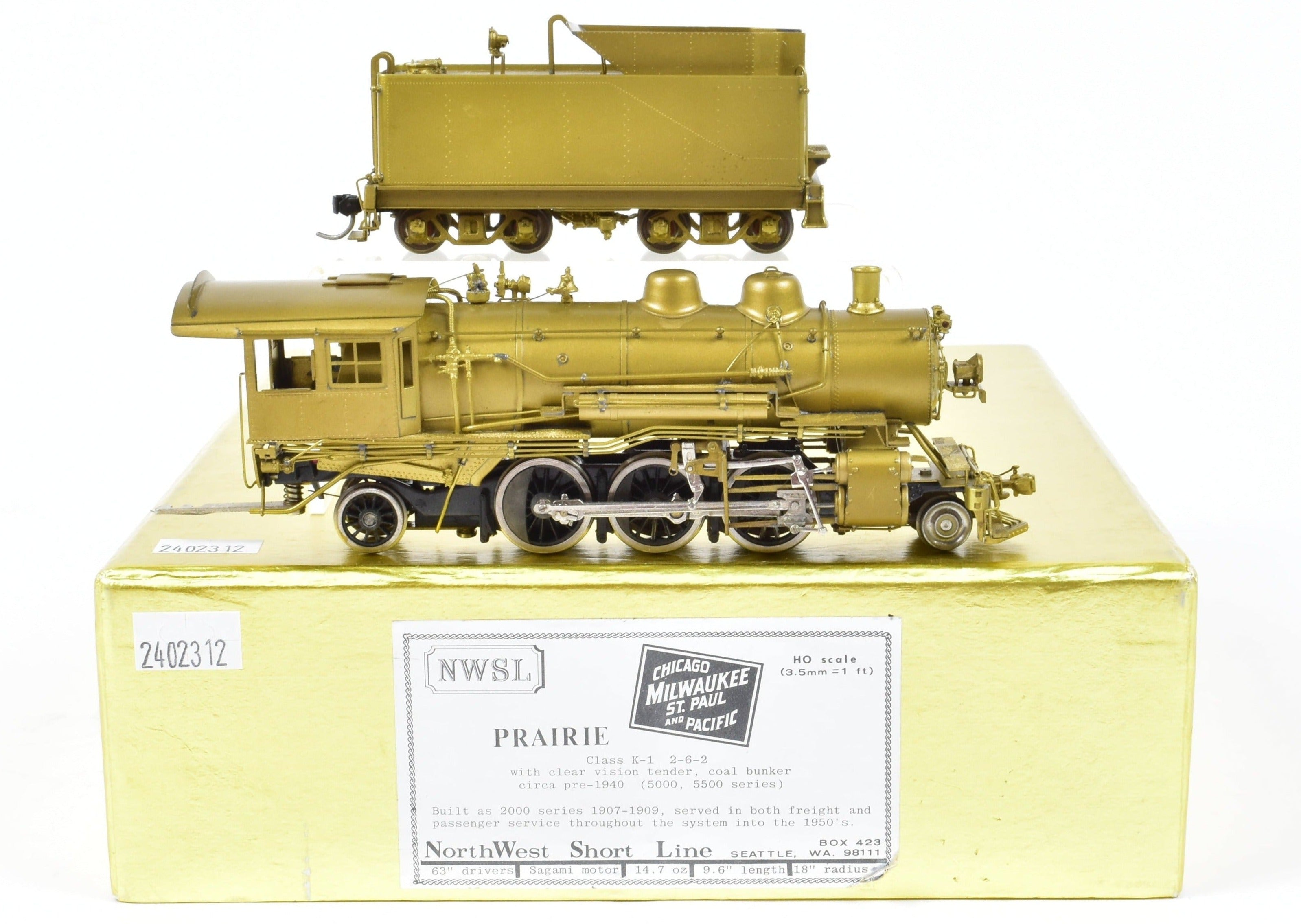 HO Scale Brass Model Train - NorthWest Short Line MILW - Milwaukee Road Class K - 1 2 - 6 - 2 Prairie Locomotive Replica
