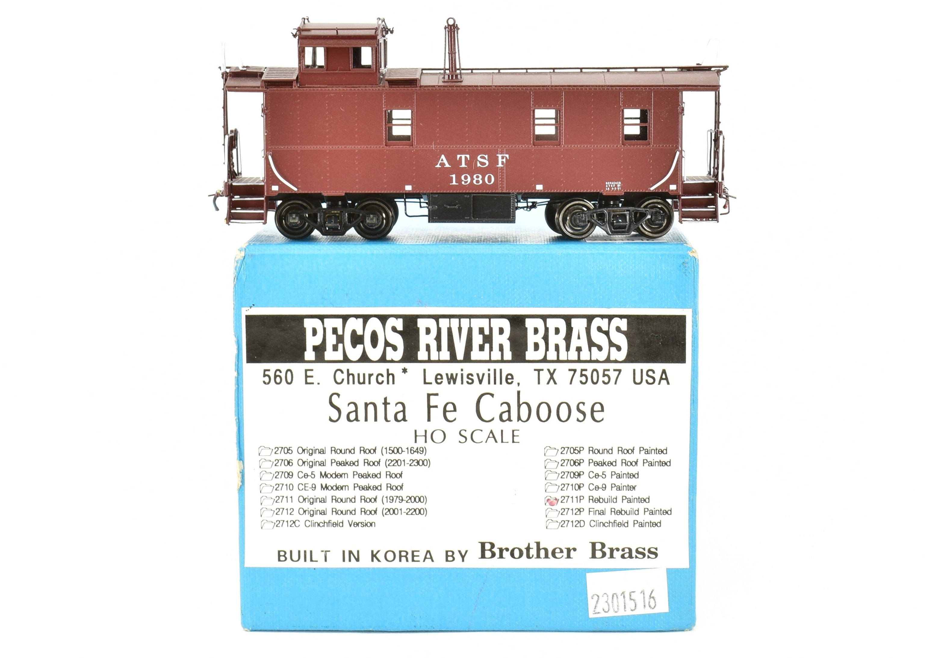HO Scale Brass Model of Pecos River Brass ATSF - Santa Fe Rebuilt Factory - Painted Caboose