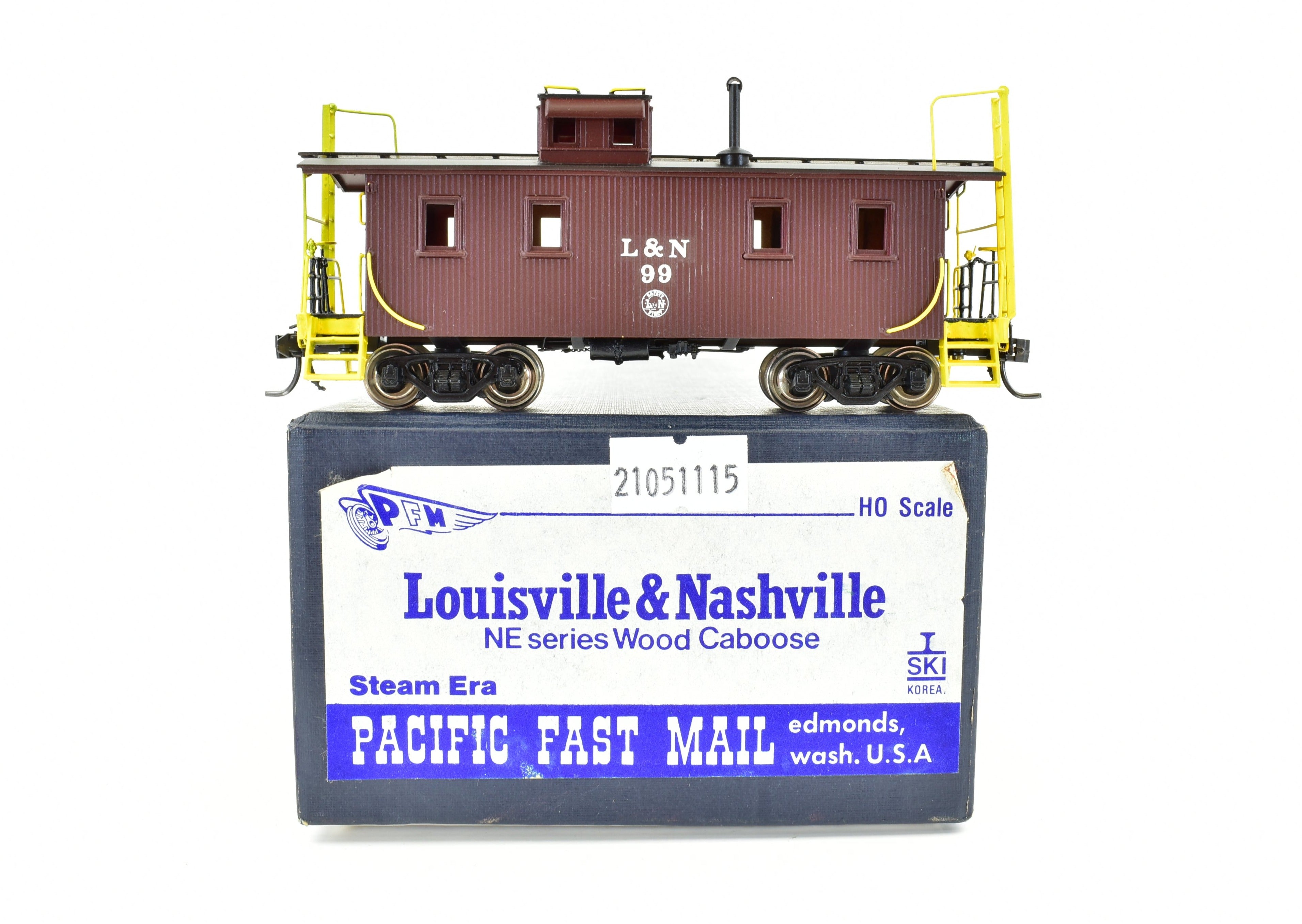 HO Scale Brass PFM SKI Louisville & Nashville NE Series Wood Caboose, Factory Painted