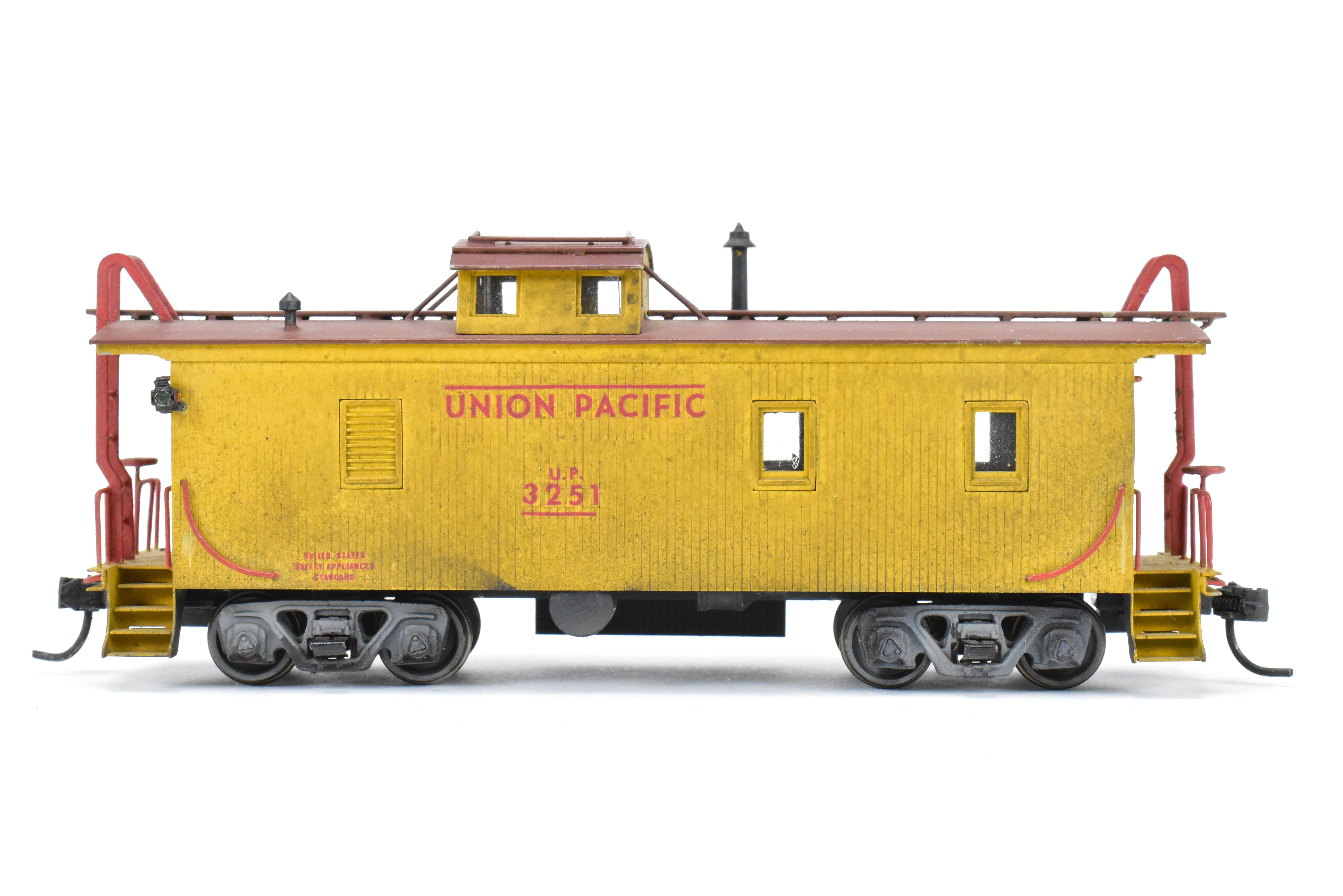 HO Scale Brass Lambert Union Pacific CA - 1 Caboose Model with Incorrect Trucks, Custom Painting and Weathered Appearance