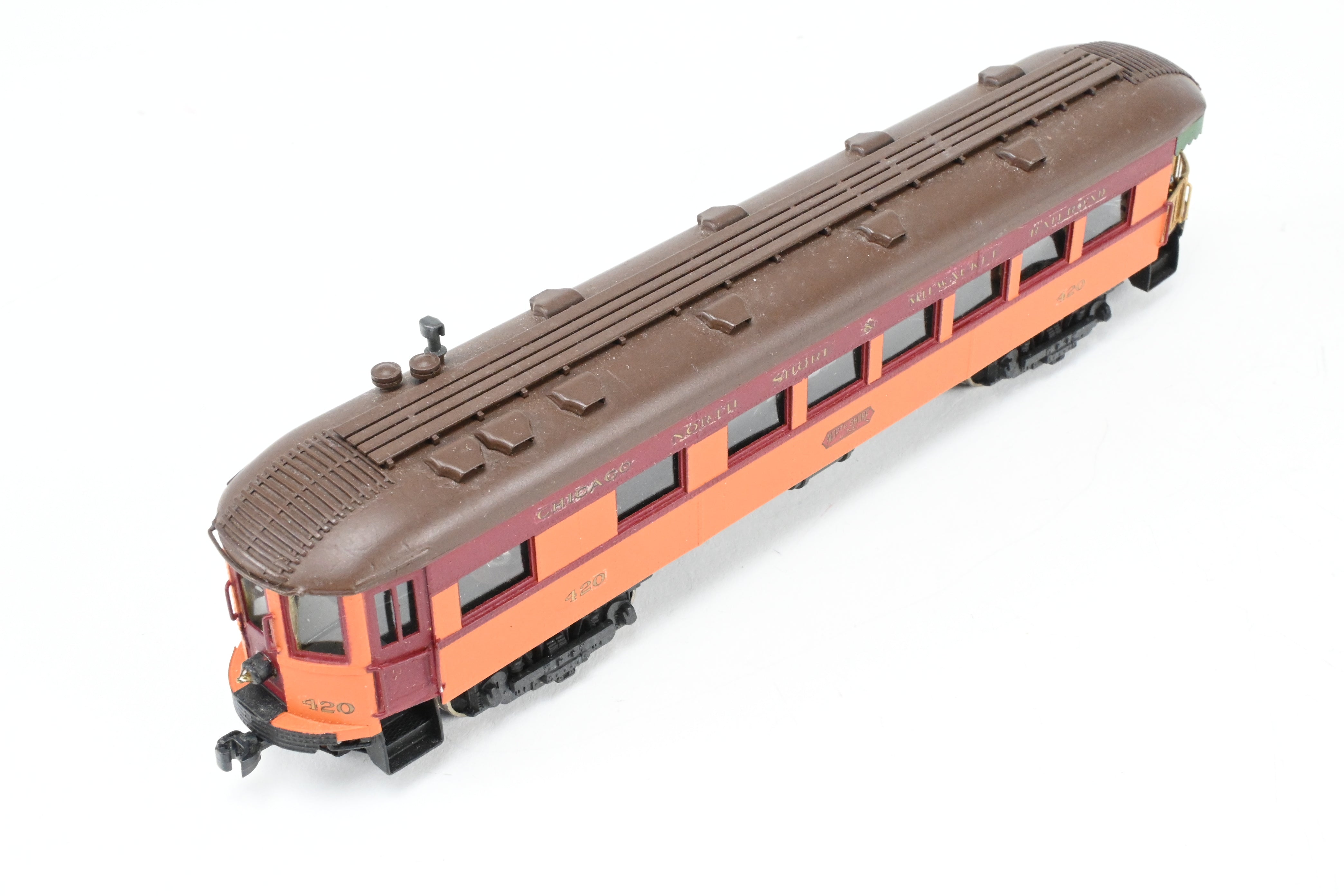 HO Scale Brass Model Parlor Observation Trailer - Midwest Trolley Museum CNS&M - North Shore Line No. 420 with Functioning Marker Lamps