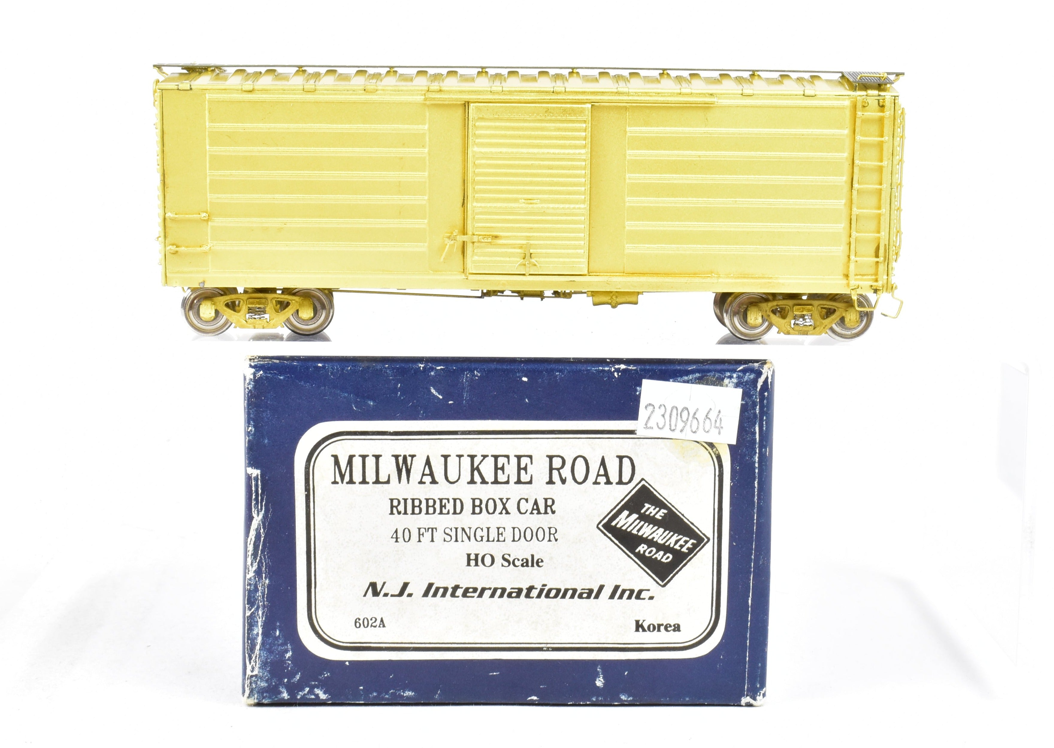 HO Scale Brass NJ International 40' Single Door Ribbed Boxcar - Milwaukee Road