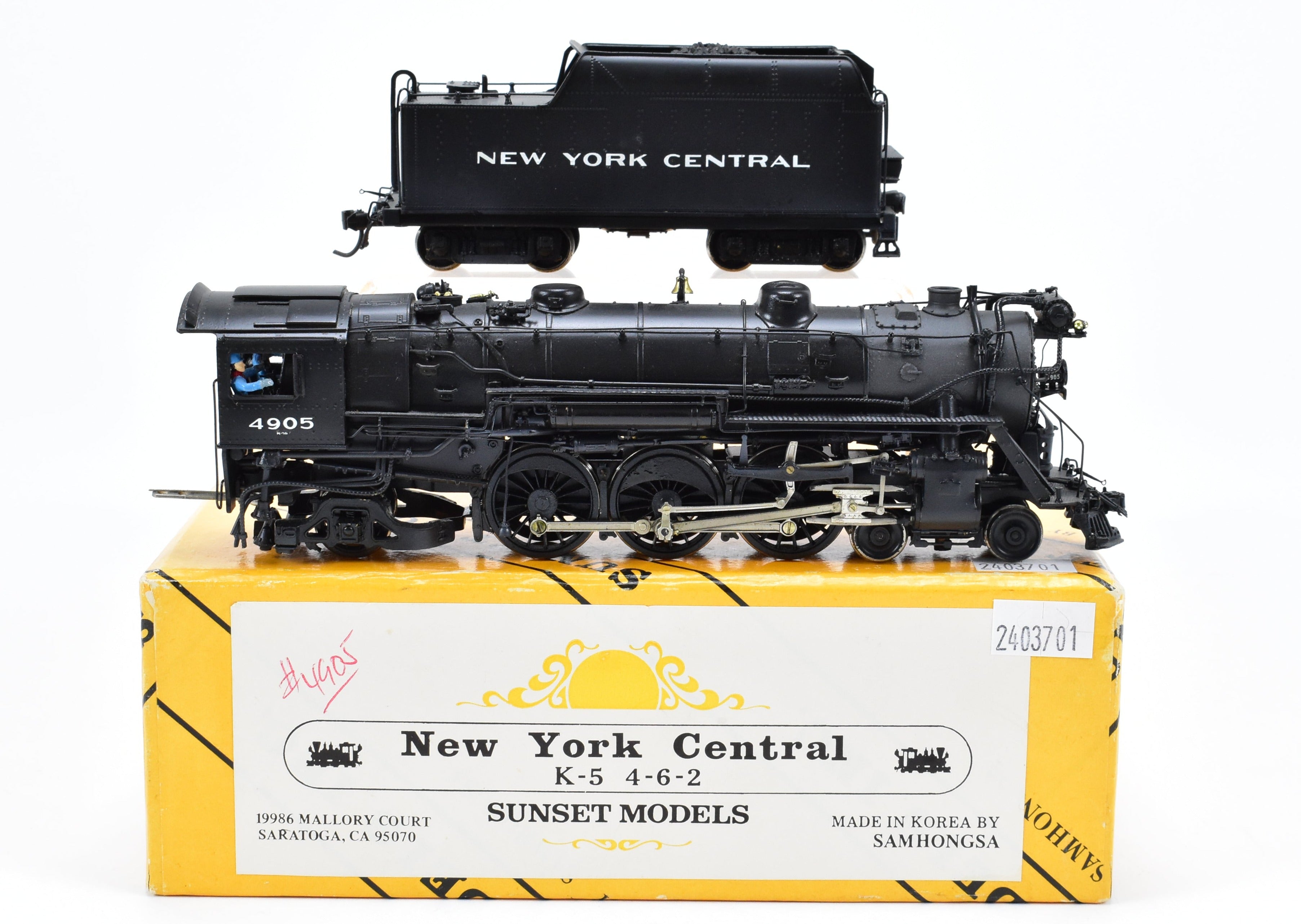 HO Scale Brass Sunset Models NYC - New York Central K - 5b 4 - 6 - 2 Professional Painted Steam Locomotive Model No. 4905