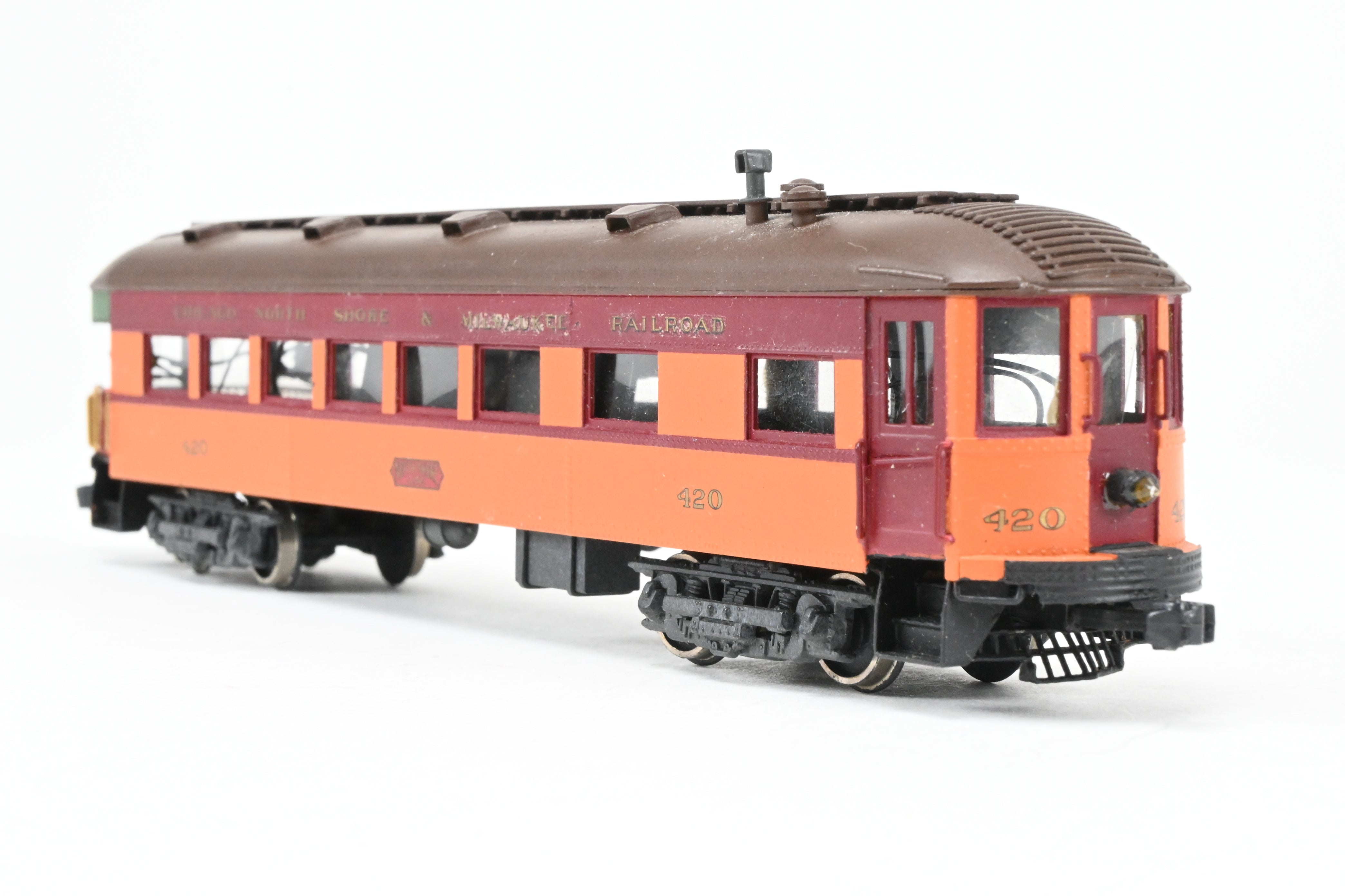 HO Scale Brass Model Parlor Observation Trailer - Midwest Trolley Museum CNS&M - North Shore Line No. 420 with Functioning Marker Lamps