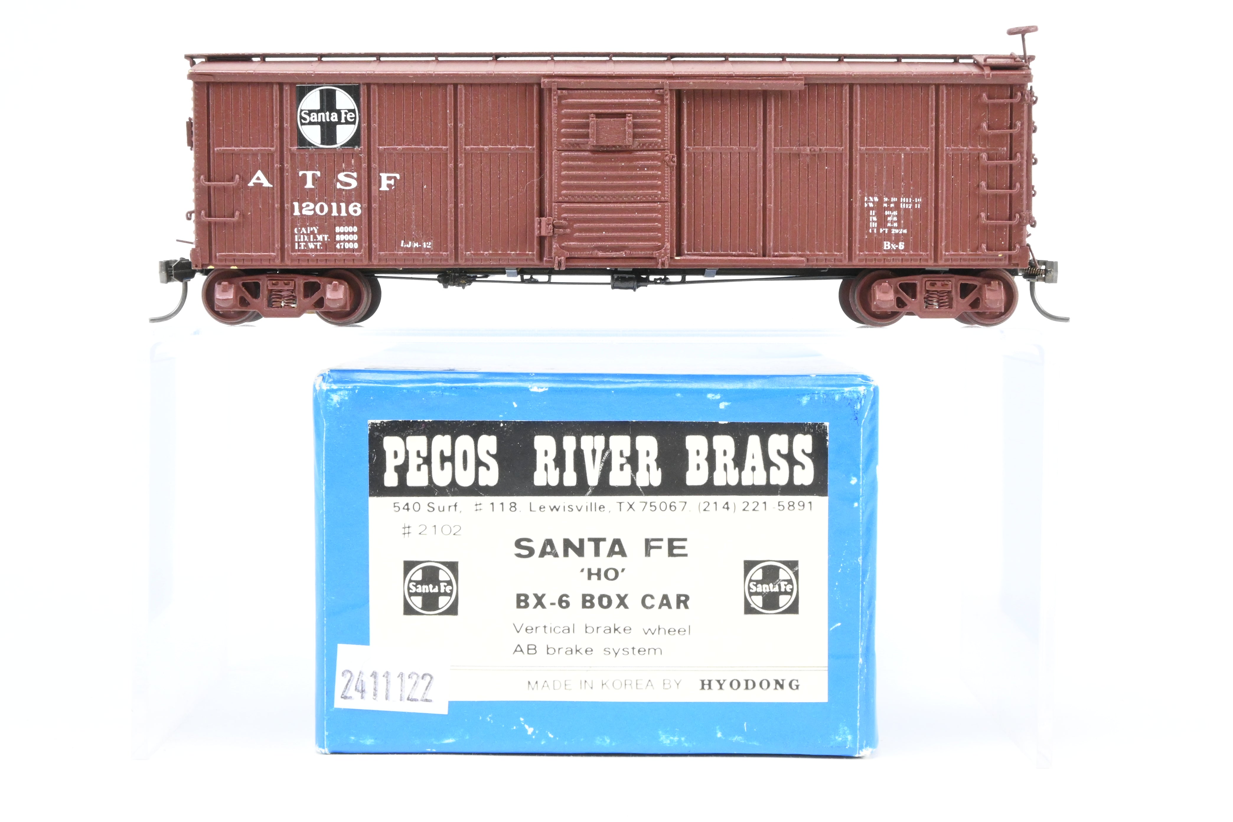 HO Scale Brass Model of Pecos River Brass ATSF - Santa Fe Bx - 6 Boxcar with CP Number 120116