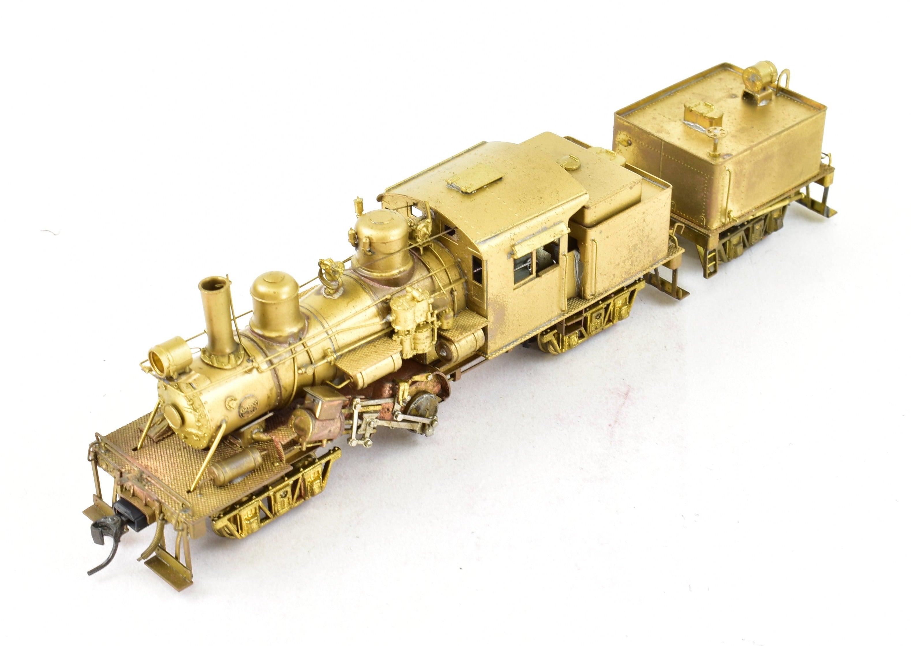 HO Scale Brass PFM - United Model of a 2 - Truck Logging Climax Geared Locomotive with an Additional Non - Geared Tender