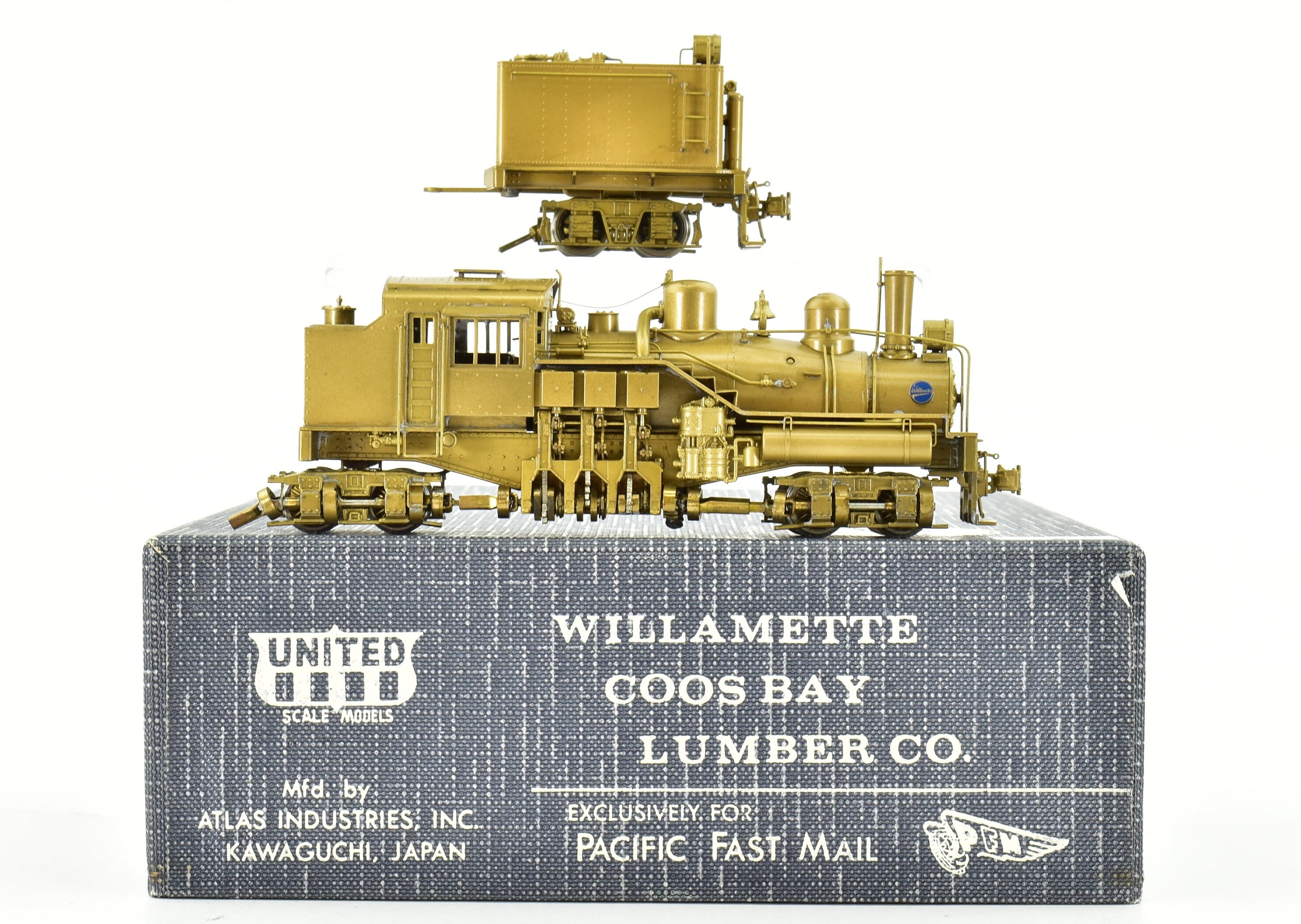 High - Quality HO Scale Brass PFM - United Geared Locomotive Model of the 3 - Truck Willamette Coos Bay Lumber Co.