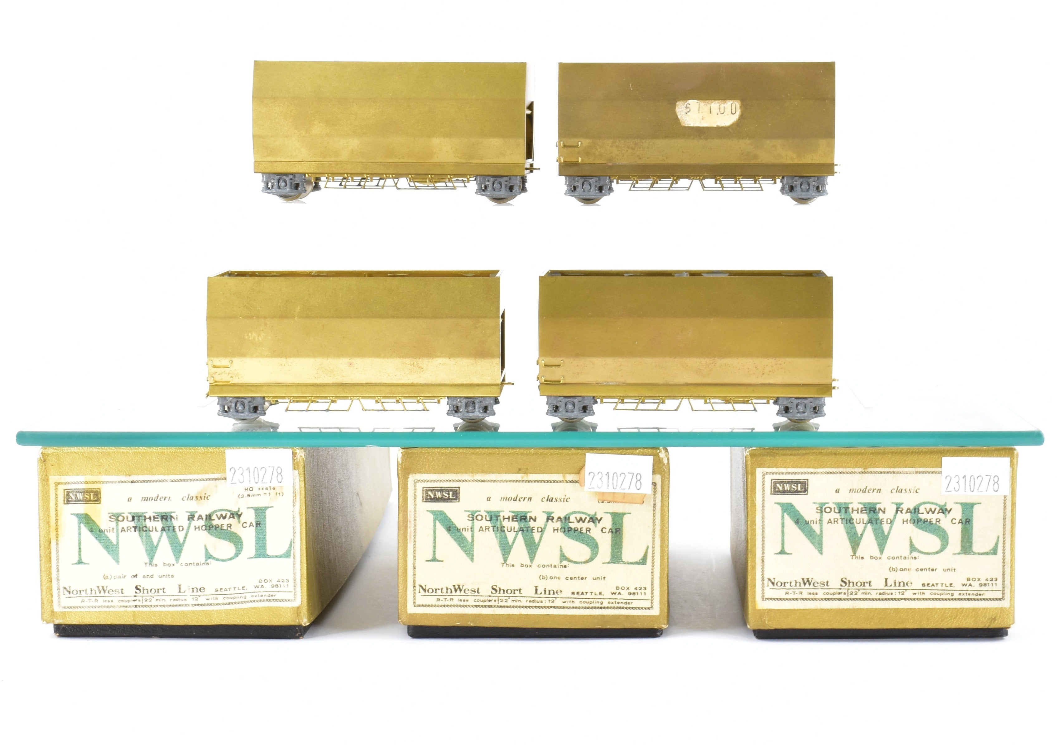 HO Brass 4-Unit Articulated Hopper Cars: NWSL & SOU Railway Models