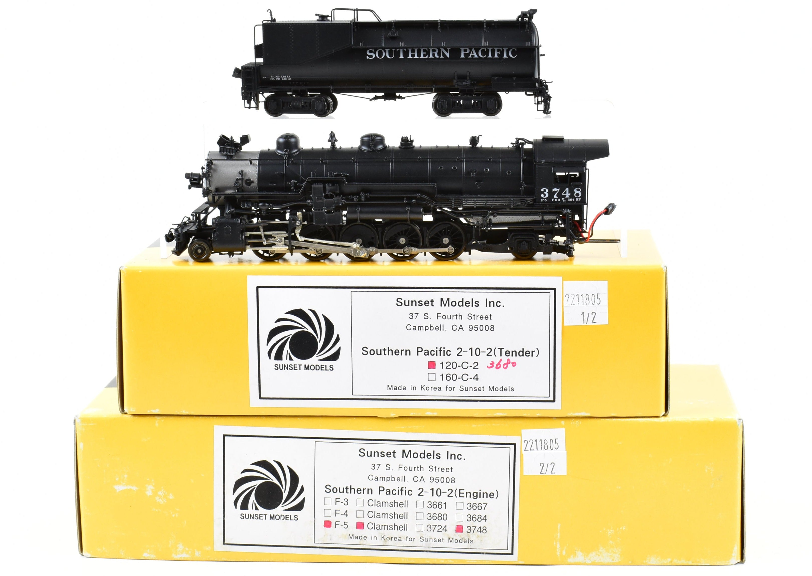 HO Scale Brass Sunset Models Southern Pacific F-5 2-10-2 Steam Locomotive Model Factory Painted No. 3748