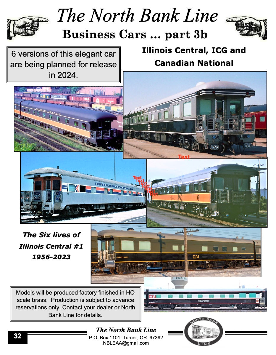 HO Scale Brass Model of North Bank Line Business Car - Representing Illinois Central & Canadian National Railway Eras, Specifically Business Car #1