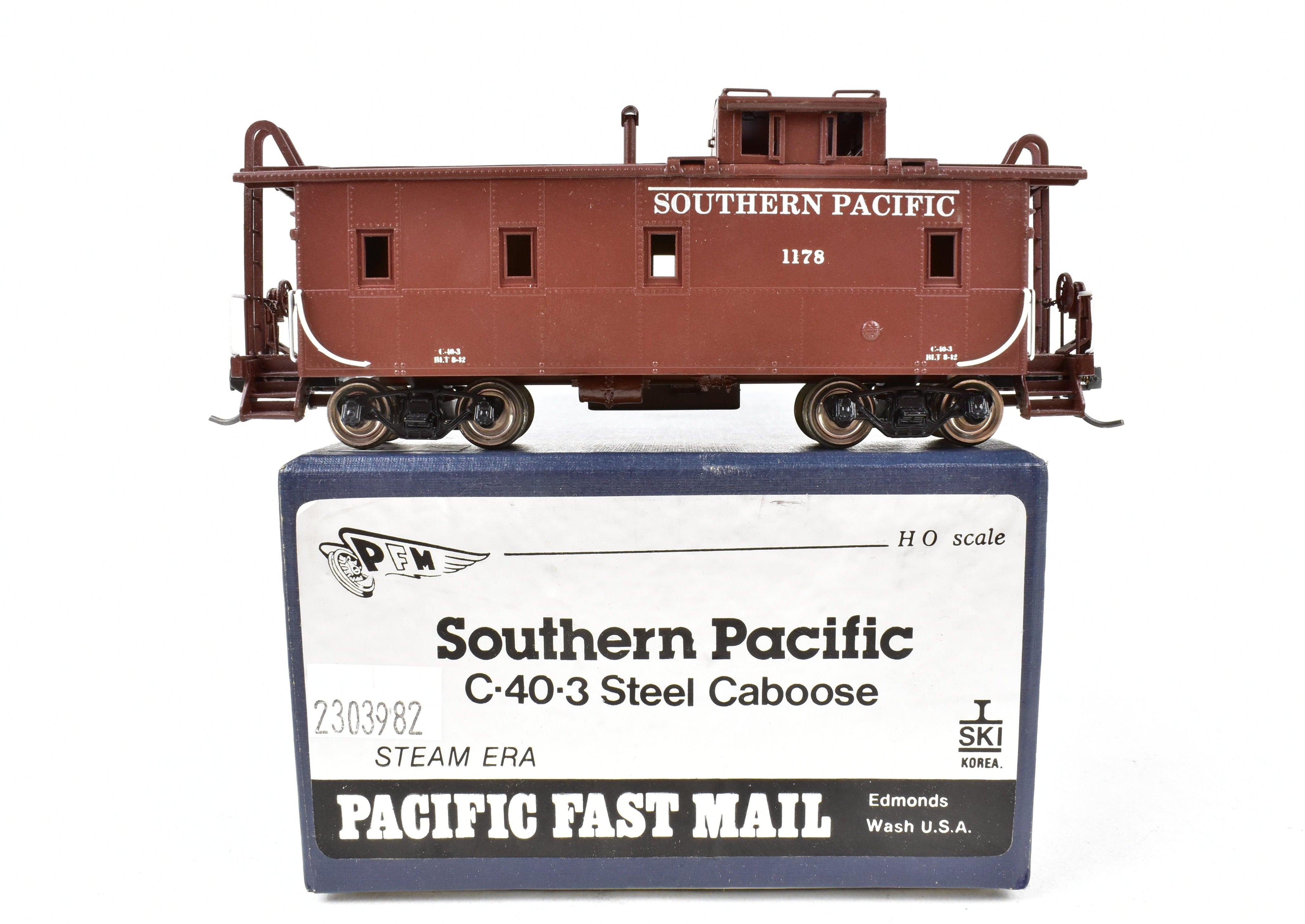 HO Scale Brass Pacific Fast Mail (PFM) - SKI SP Southern Pacific Steam Era C - 40 - 3 Steel Caboose Factory Painted with Road Number 1178 Model