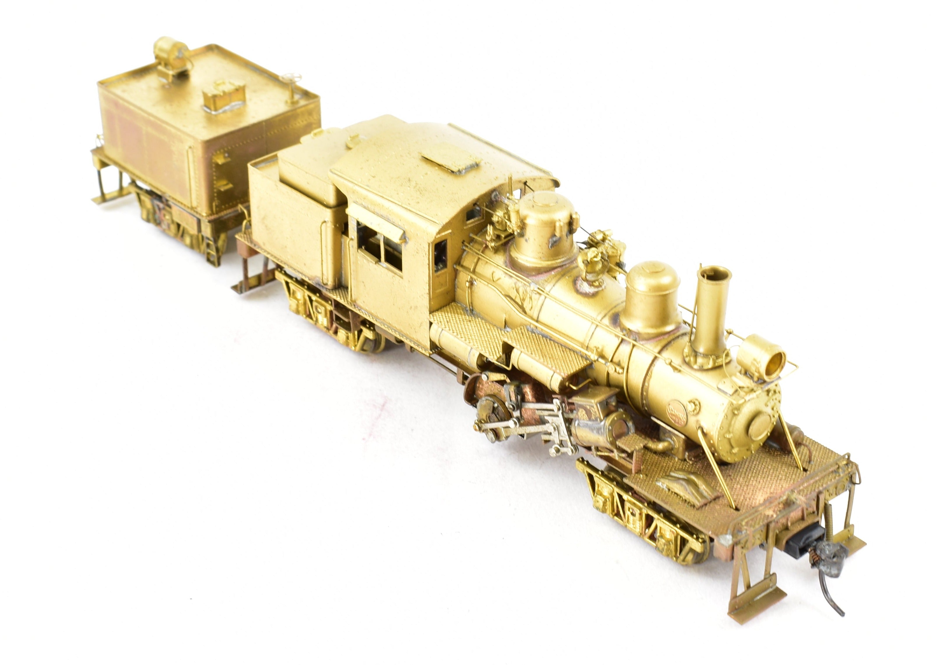 HO Scale Brass PFM - United Model of a 2 - Truck Logging Climax Geared Locomotive with an Additional Non - Geared Tender