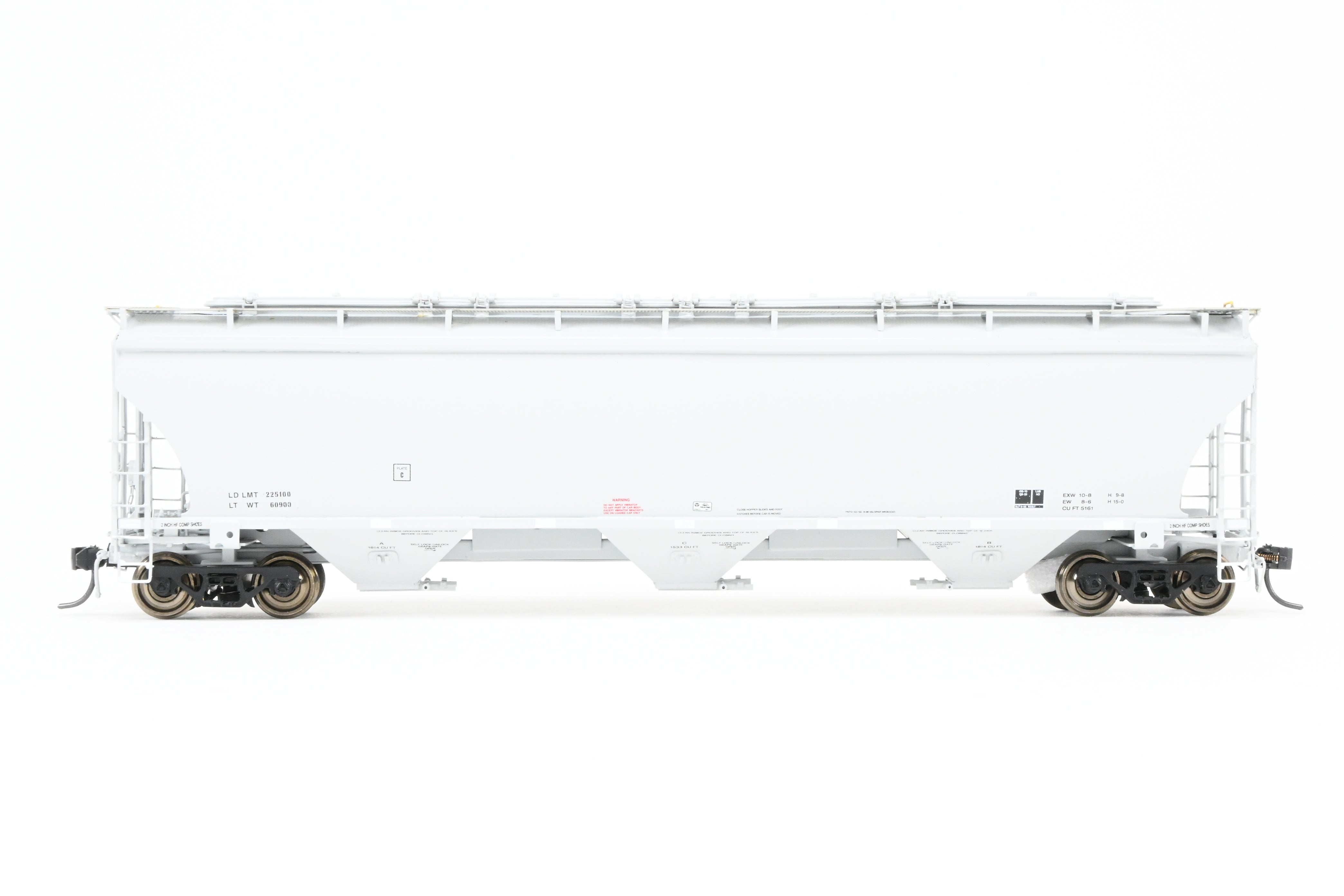 HO Scale Brass Model of Pecos River Brass's Trinity 5161 CF Covered Hopper Freight Car in FP Grey with Data Only Lettering