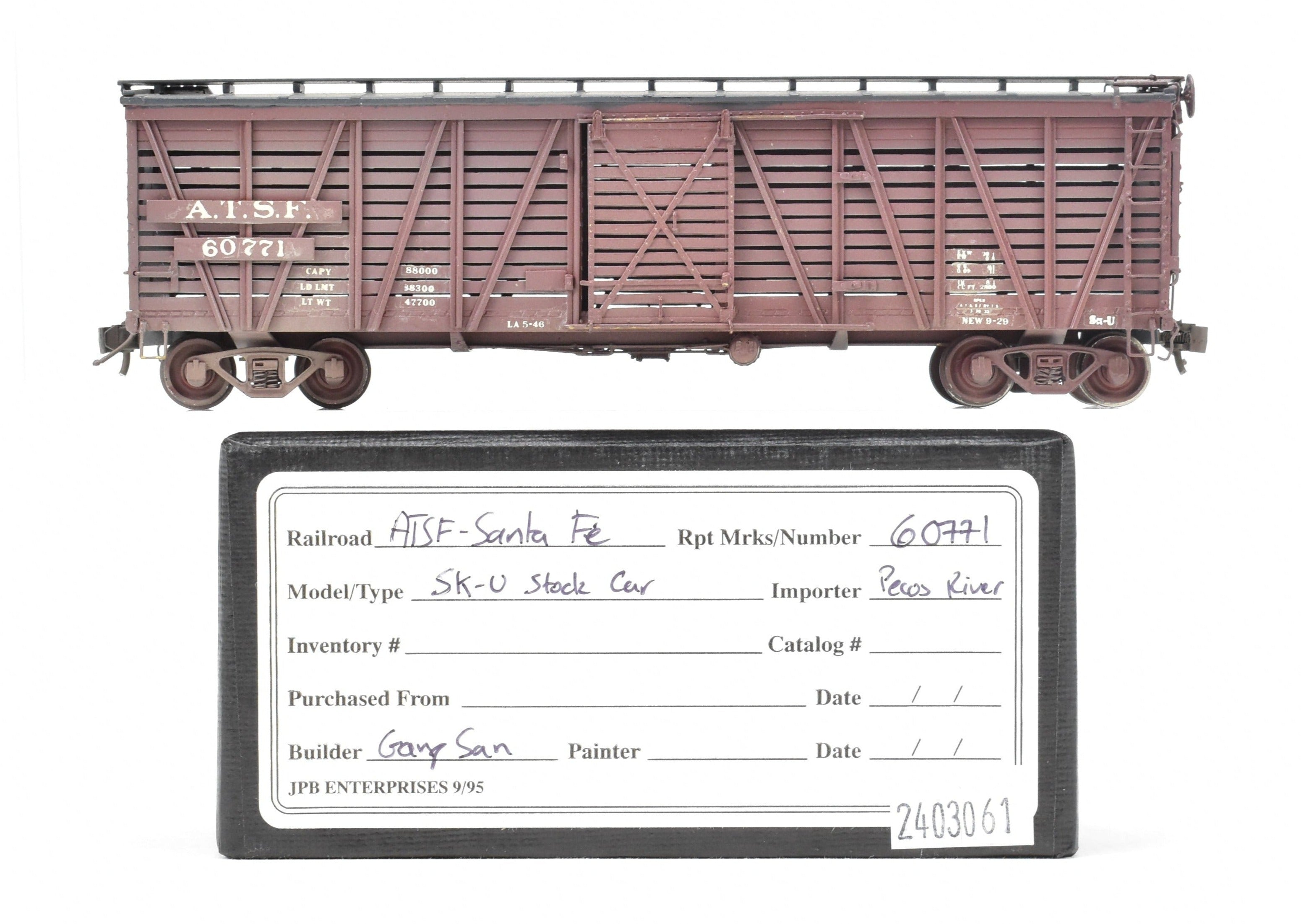 High - Quality HO Scale Brass Pecos River Brass ATSF - Santa Fe SK - U Stock Car Model with Custom - Painted and Weathered Reboxx Packaging