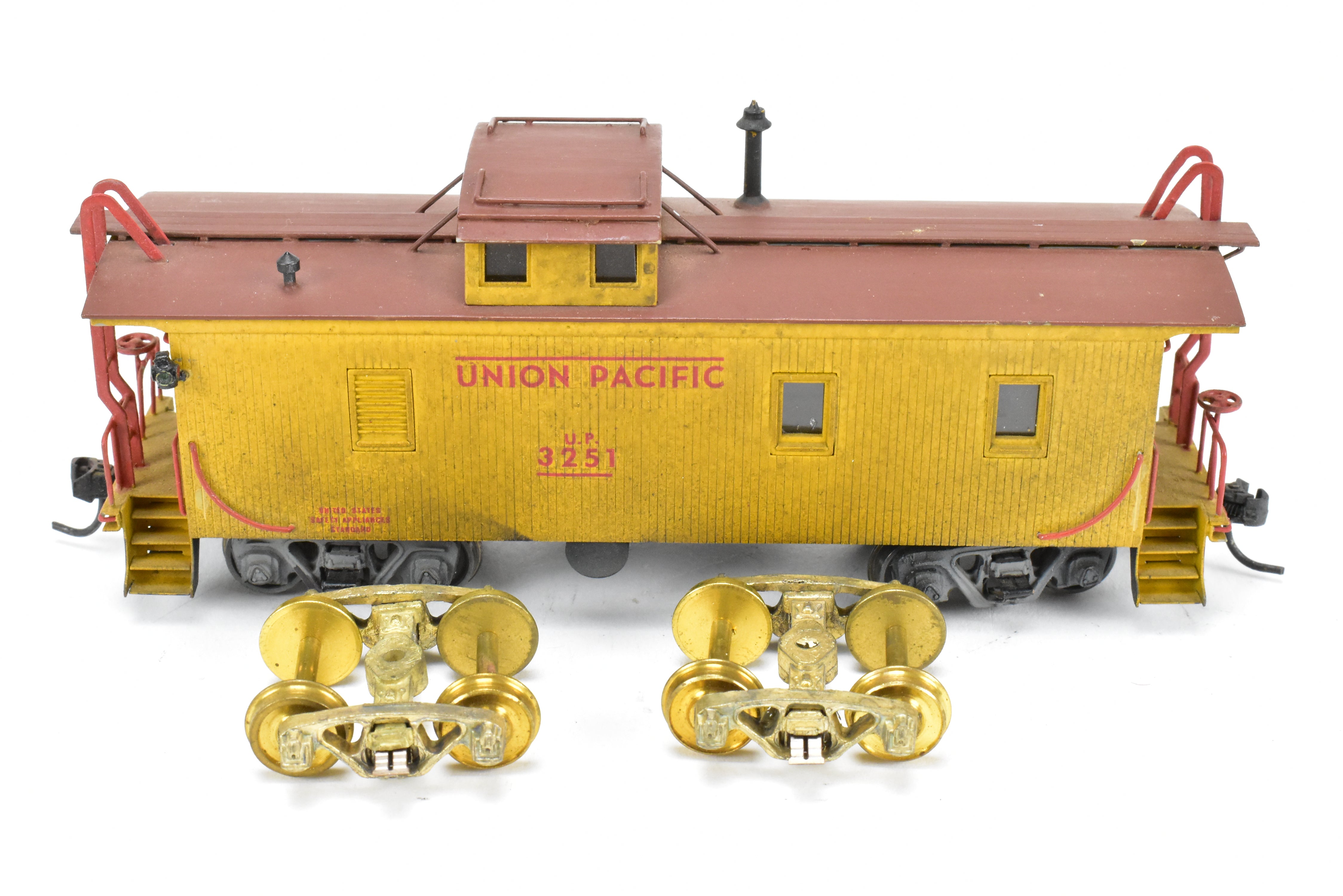 HO Scale Brass Lambert Union Pacific CA - 1 Caboose Model with Incorrect Trucks, Custom Painting and Weathered Appearance