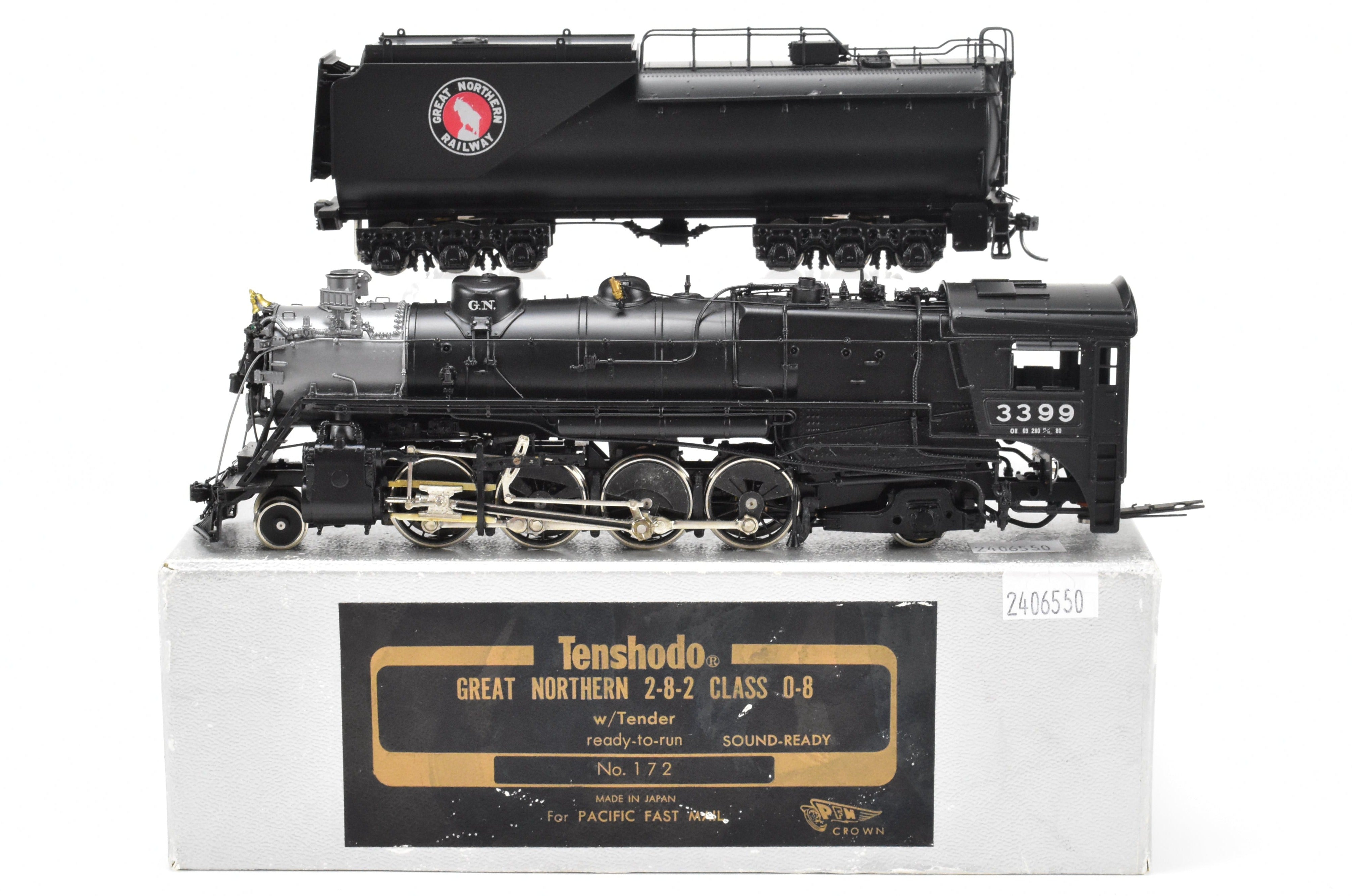 HO Scale Brass PFM - Tenshodo GN - Great Northern 2-8-2 Class O-8 Crown Series Factory Painted Locomotive Model No. 3399 from 1981 Run