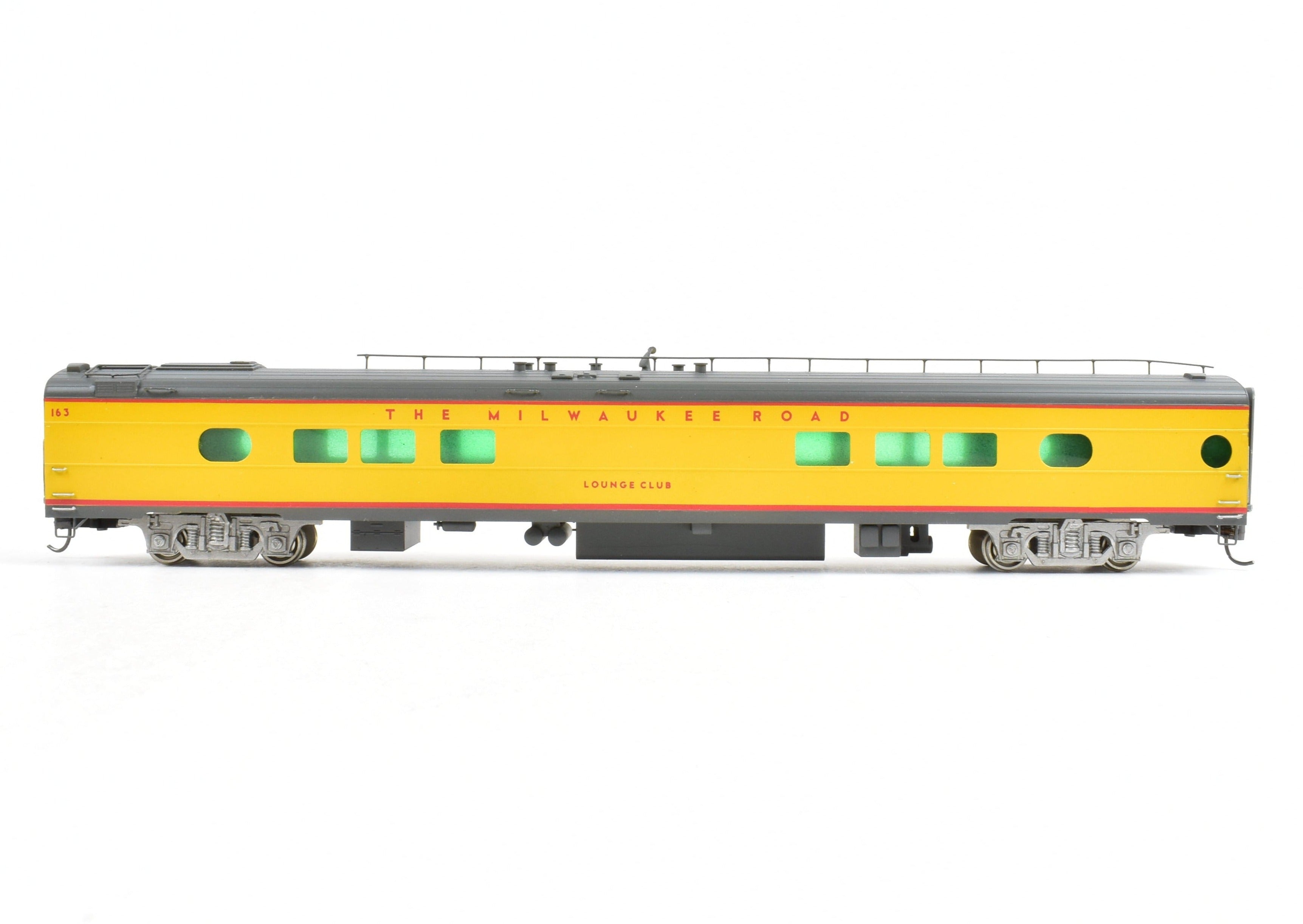 HO Scale Brass Soho Milwaukee Road #162 Tap - Lounge Model, Custom Painted in Union Pacific (UP) Streamliner Colors, Representing 1955 Milwaukee Passenger Style