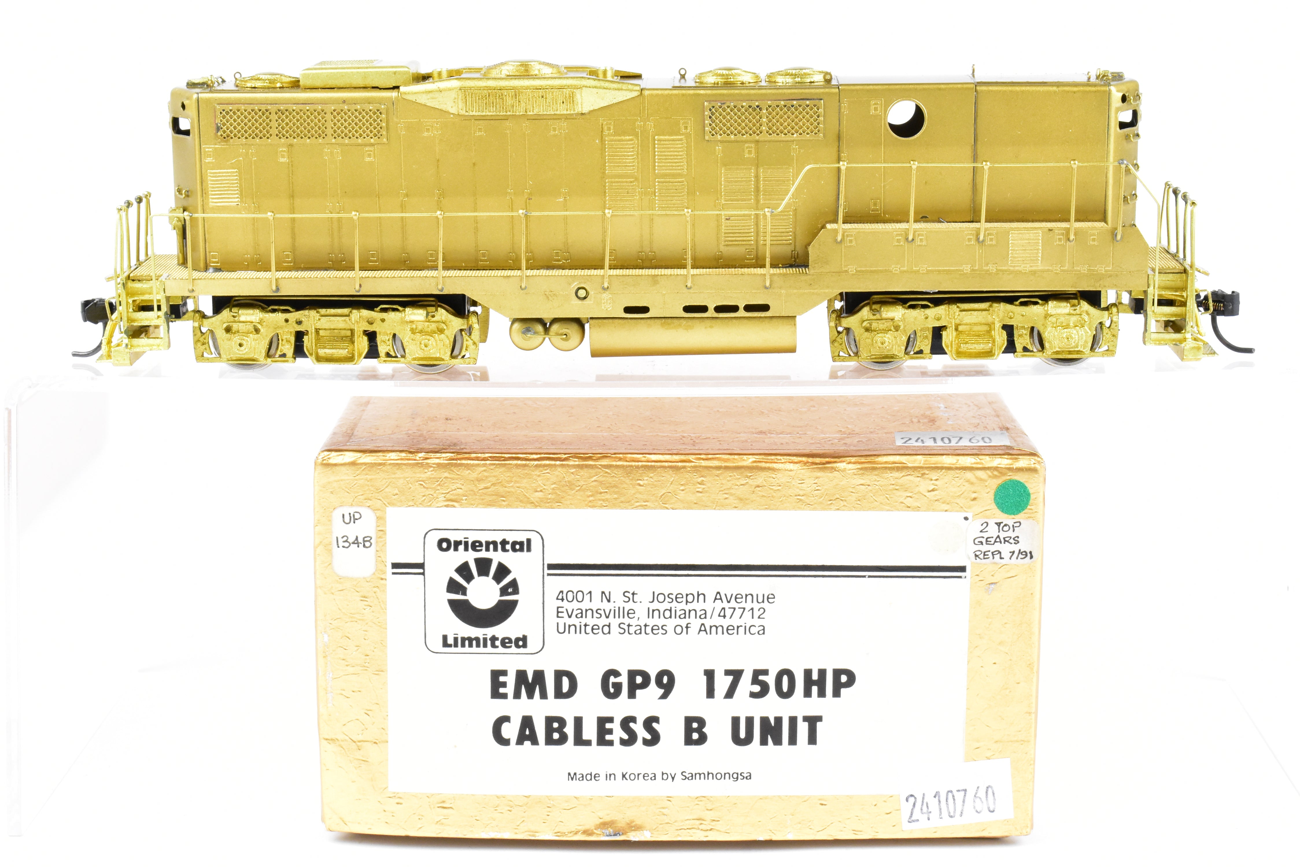HO Brass Oriental Limited Union Pacific EMD GP9 1750 HP Cabless B Unit Model