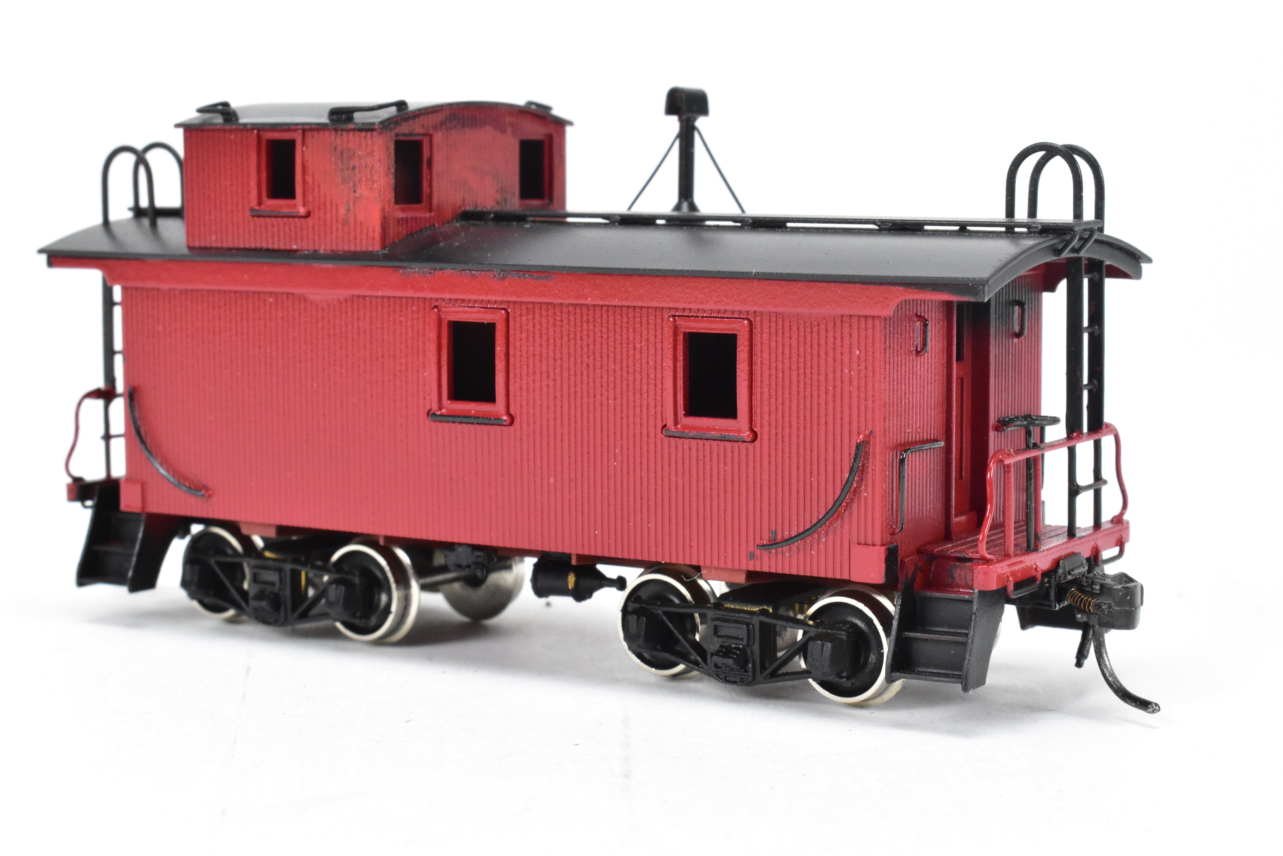 HO Scale Brass Model of Northwest Short Line (NWSL) and Northern Pacific (NP) 1700 Series Wood Caboose, Unlettered Custom - Painted in Caboose Red with Black Roof