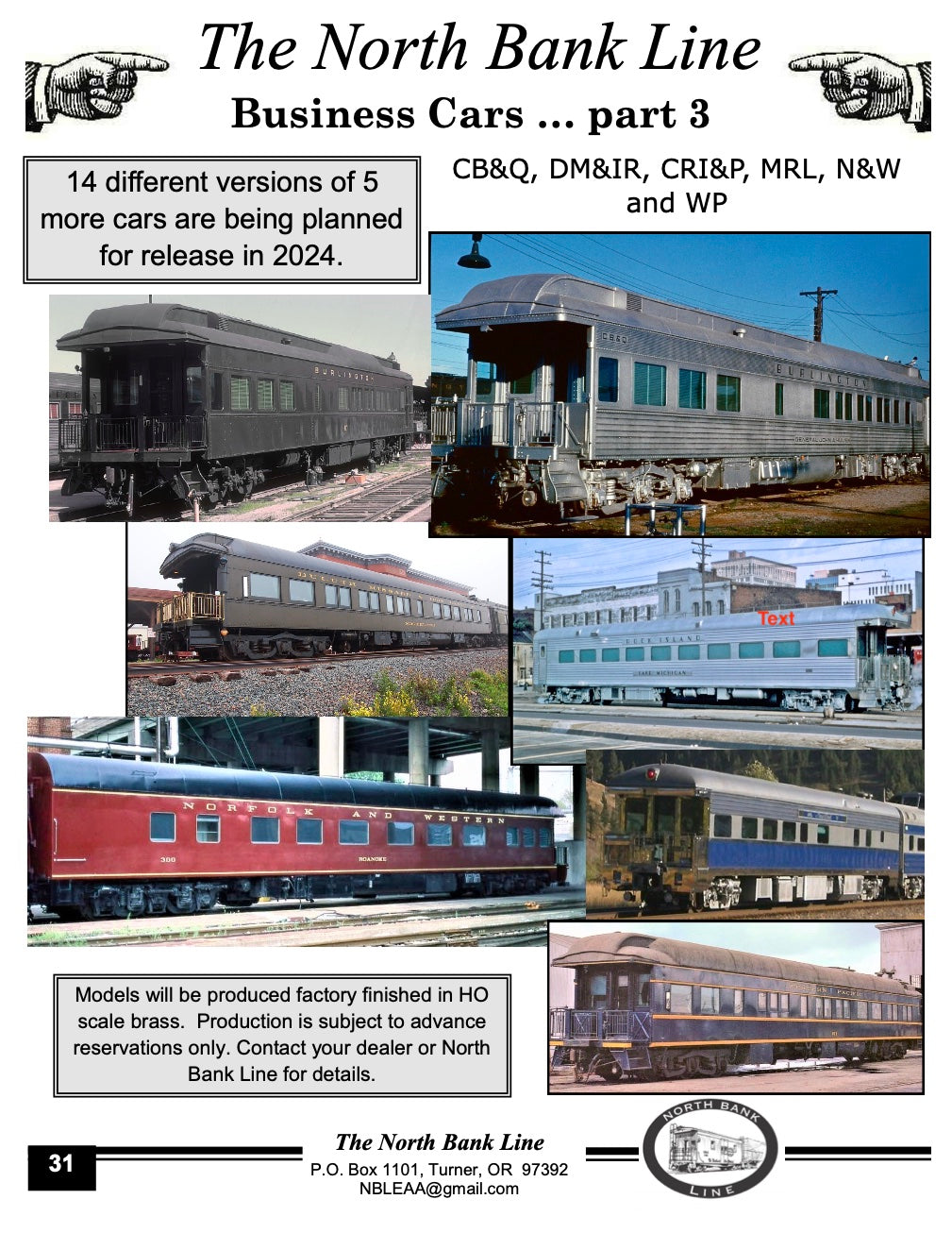 HO Scale Brass Model Train Set - North Bank Line Duluth, Missabe, & Iron Range Business Car Northland and Combine #24 Special 2 - Car Set for Model Train Enthusiasts