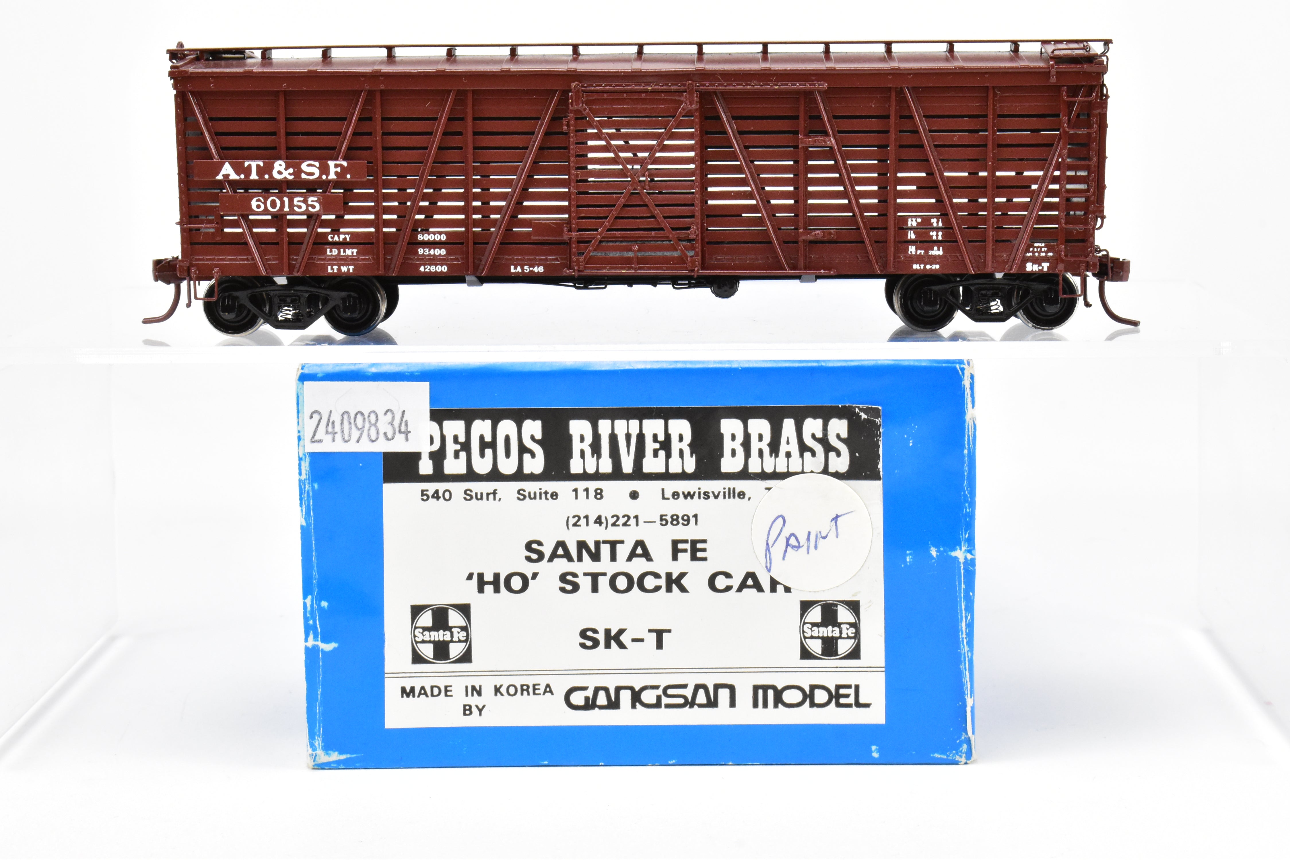 HO Scale Brass Santa Fe SK - T Stock Car C/P No. 60155 by Pecos River Brass