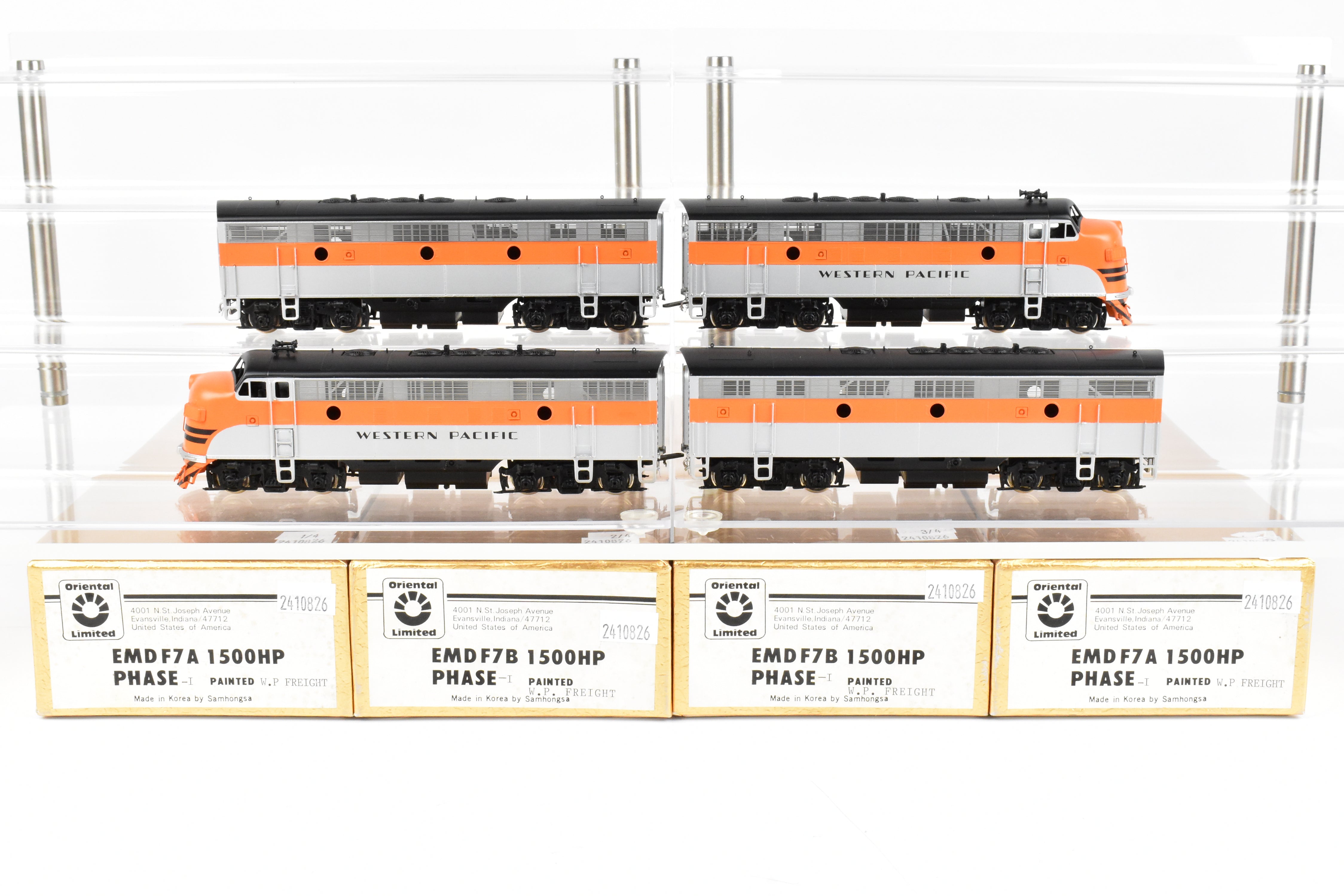 HO Brass Oriental Limited WP Western Pacific EMD F7 A/B/B/A Set, 1500 HP Each, Factory Painted Freight