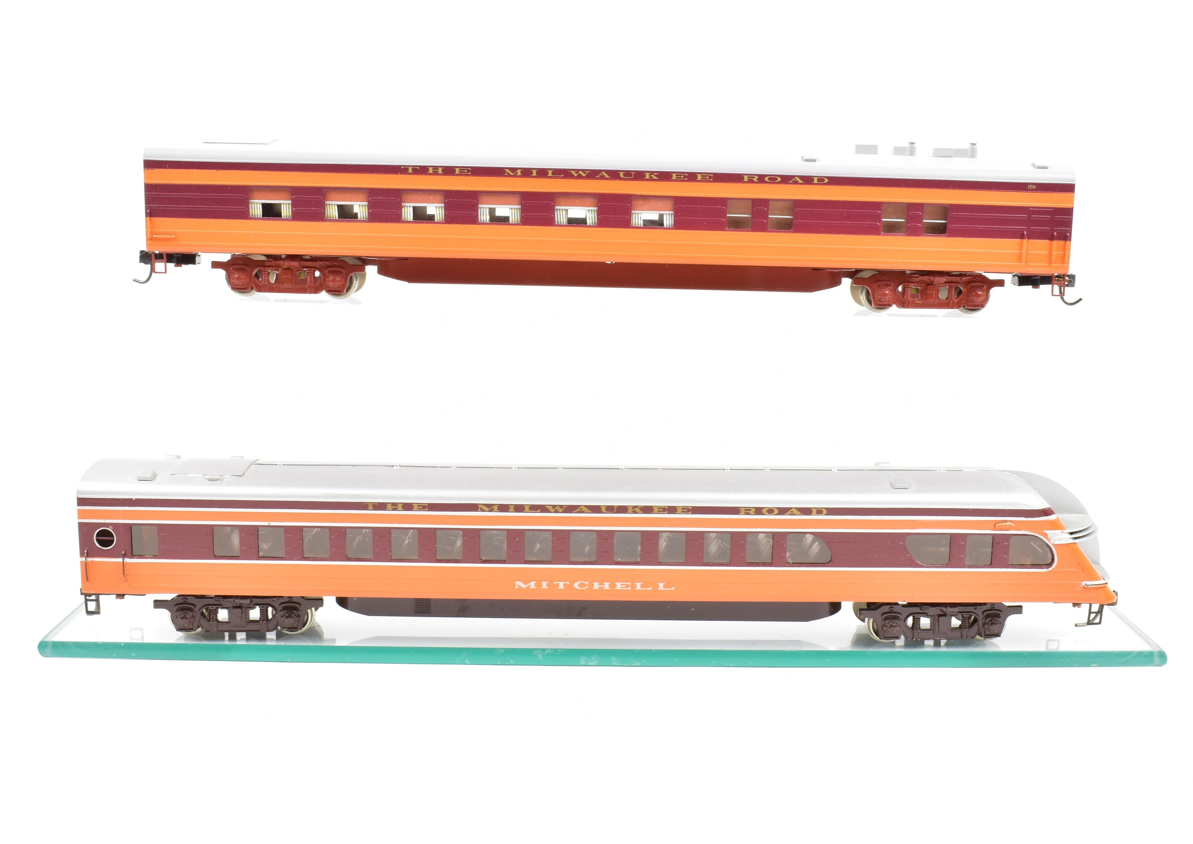 HO Scale Brass NPP Nickel - Plated Milwaukee Road Hiawatha 2 - Car Dining & Observation Set