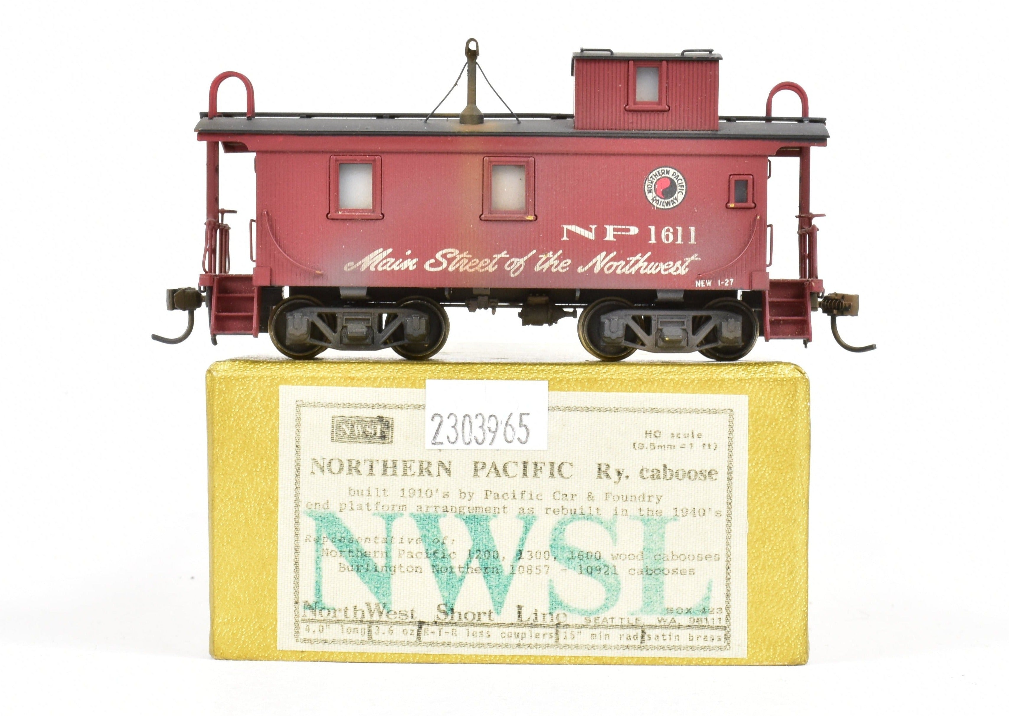 HO Scale Brass Model of NorthWest Short Line (NWSL) and Northern Pacific (NP) Wood Sided Caboose Custom Painted with Number 1611 for Model Train Enthusiasts