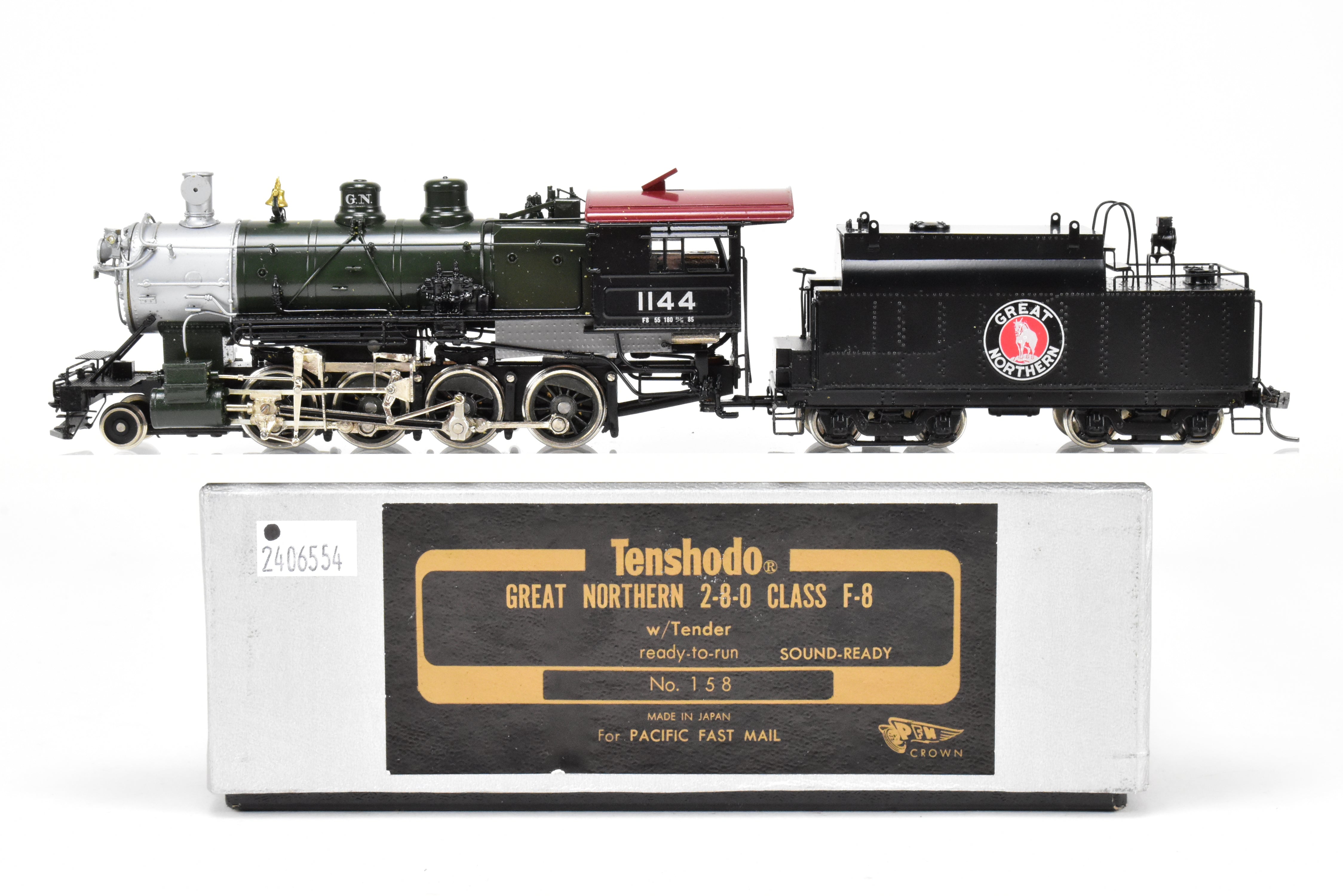 HO Scale Brass PFM - Tenshodo Great Northern 2-8-0 Class F-8 Glacier Park Crown Model Locomotive from 1977 Production Run