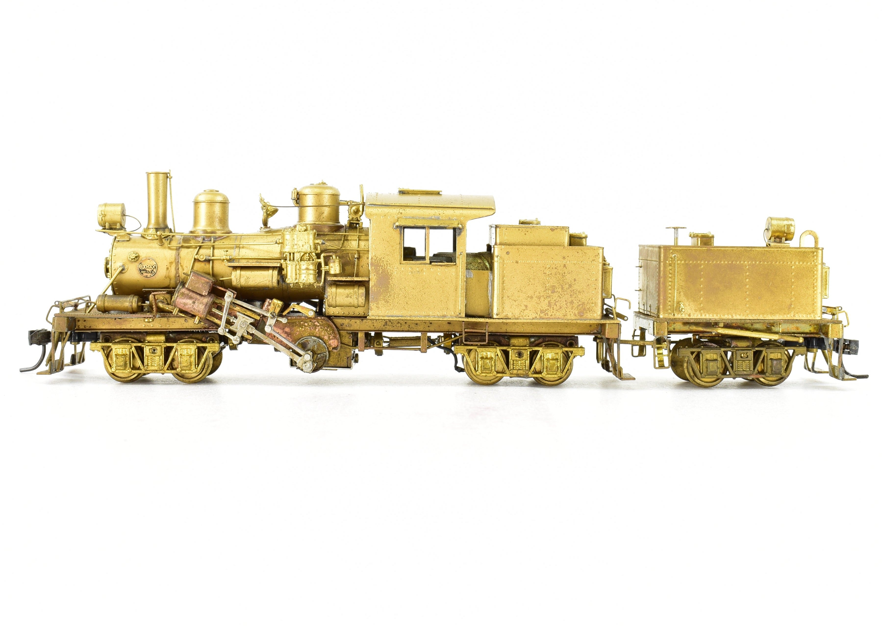HO Scale Brass PFM - United Model of a 2 - Truck Logging Climax Geared Locomotive with an Additional Non - Geared Tender