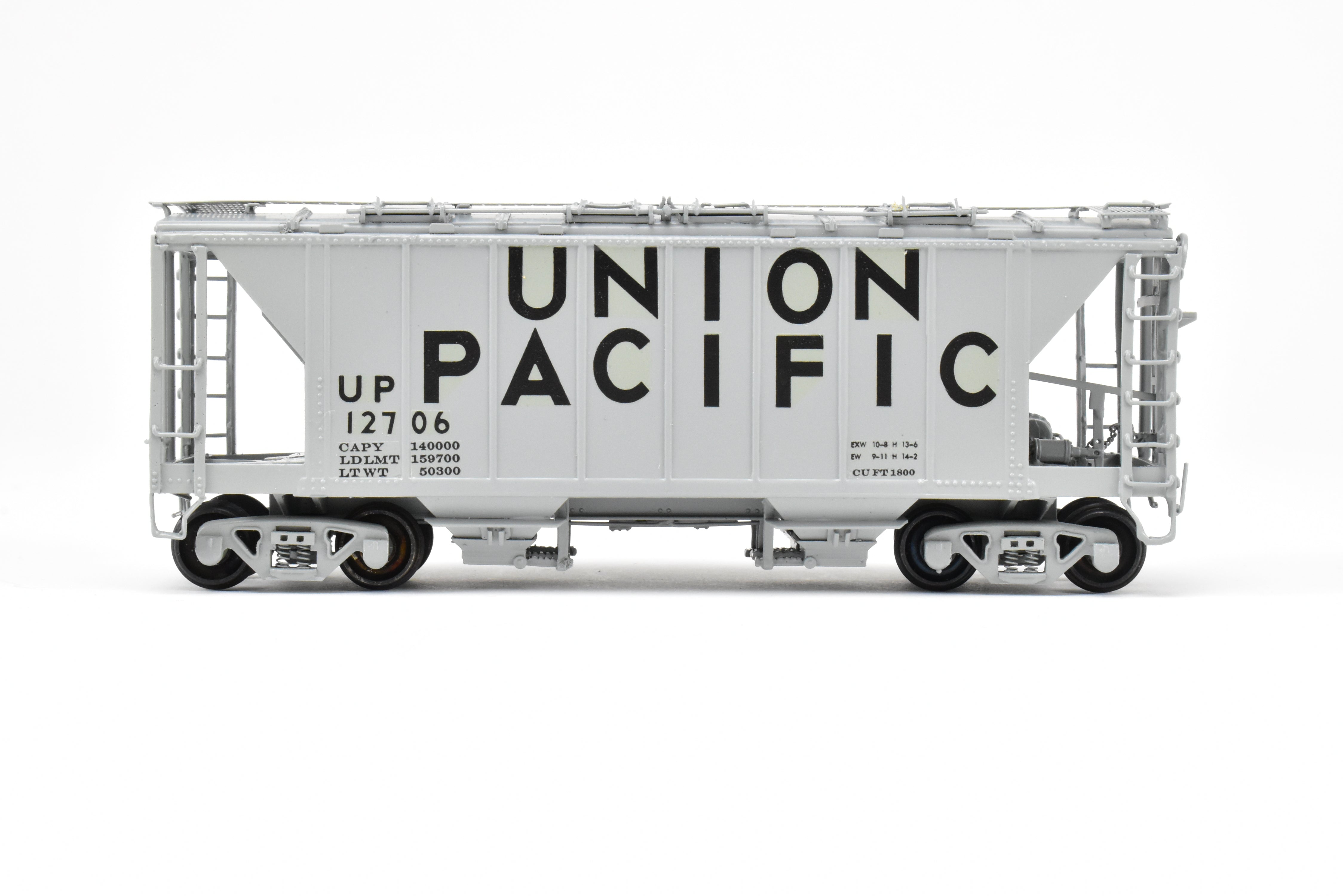 High - Quality HO Scale Brass Union Pacific ACF 34 - Foot Covered Hopper Model with Closed Sides and Square Hatches, Pecos River Brass Brand, CP #12706