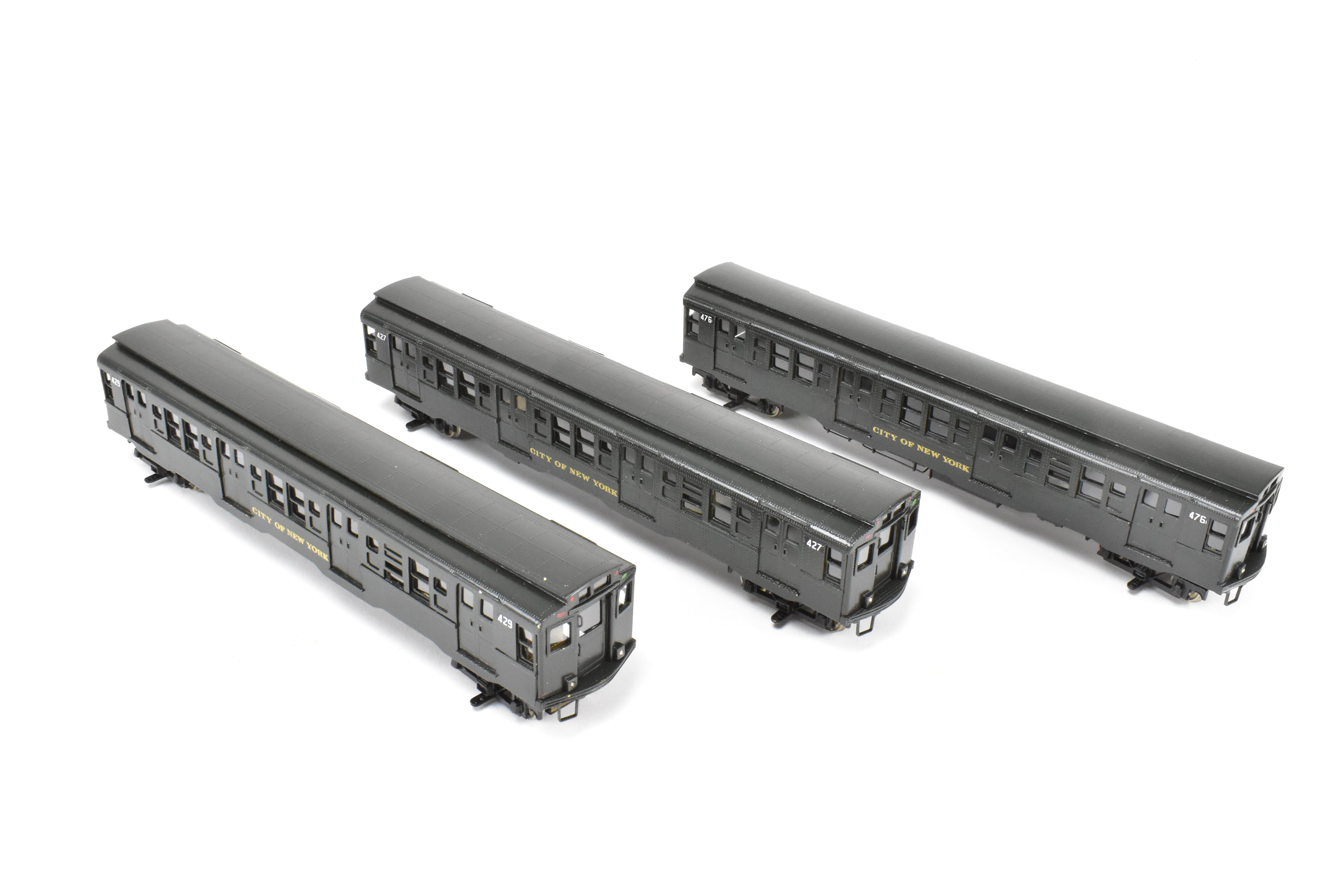 Custom Painted Set of Three HO Brass NJ Subway R-4 Cars, NY Independent System
