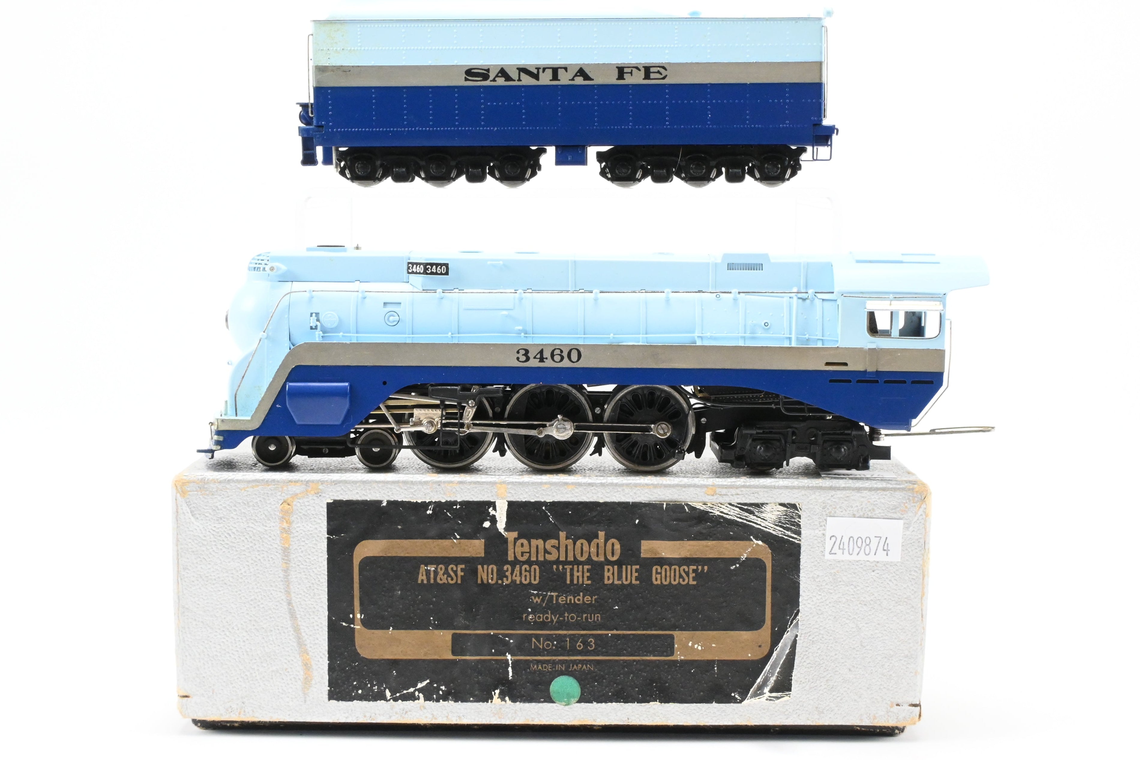 HO Scale Brass Model Train - Tenshodo ATSF Santa Fe 4-6-4 Steam Locomotive No. 3460 The Blue Goose Hudson - 1971 Run with Minor Foam Damage
