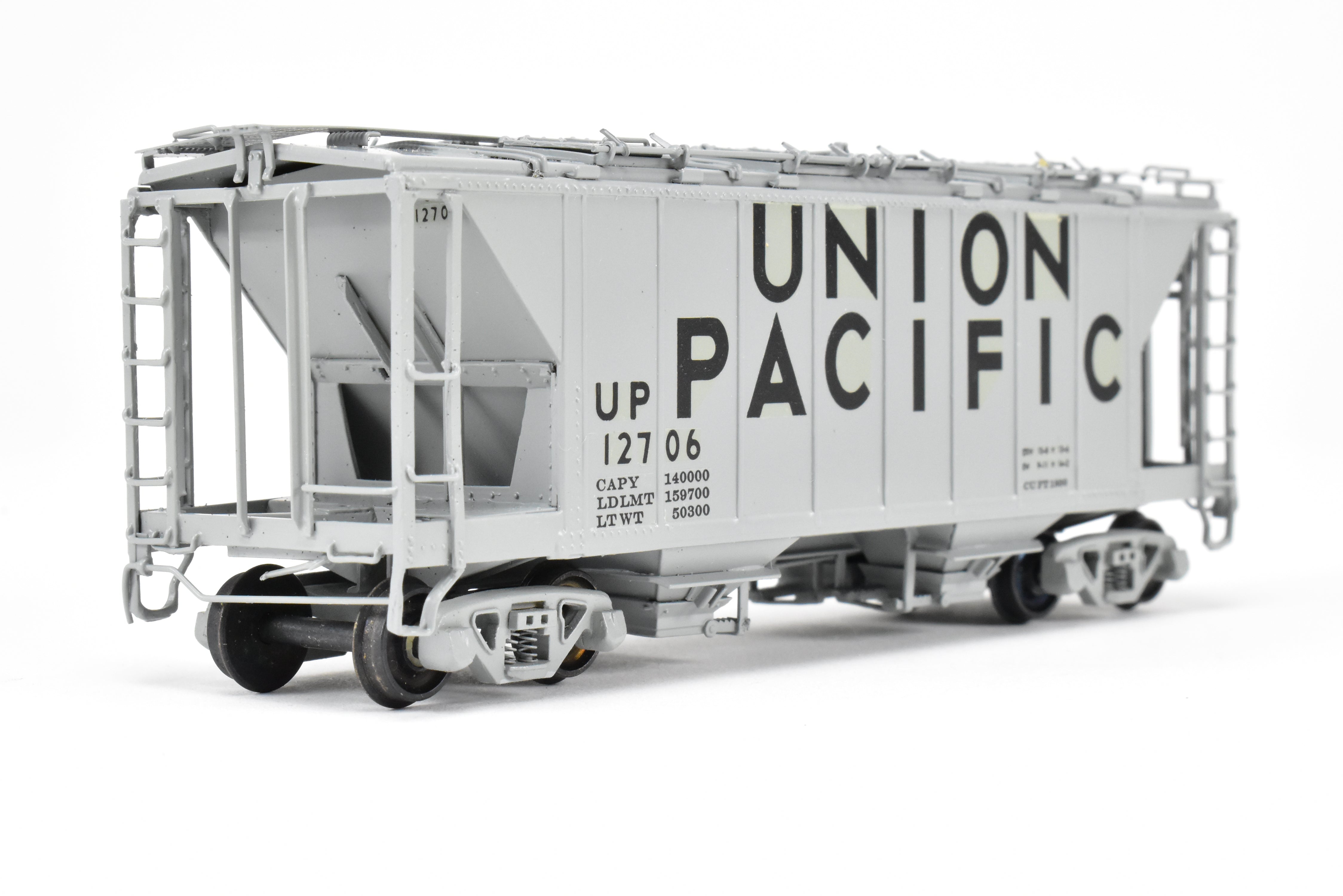 High - Quality HO Scale Brass Union Pacific ACF 34 - Foot Covered Hopper Model with Closed Sides and Square Hatches, Pecos River Brass Brand, CP #12706