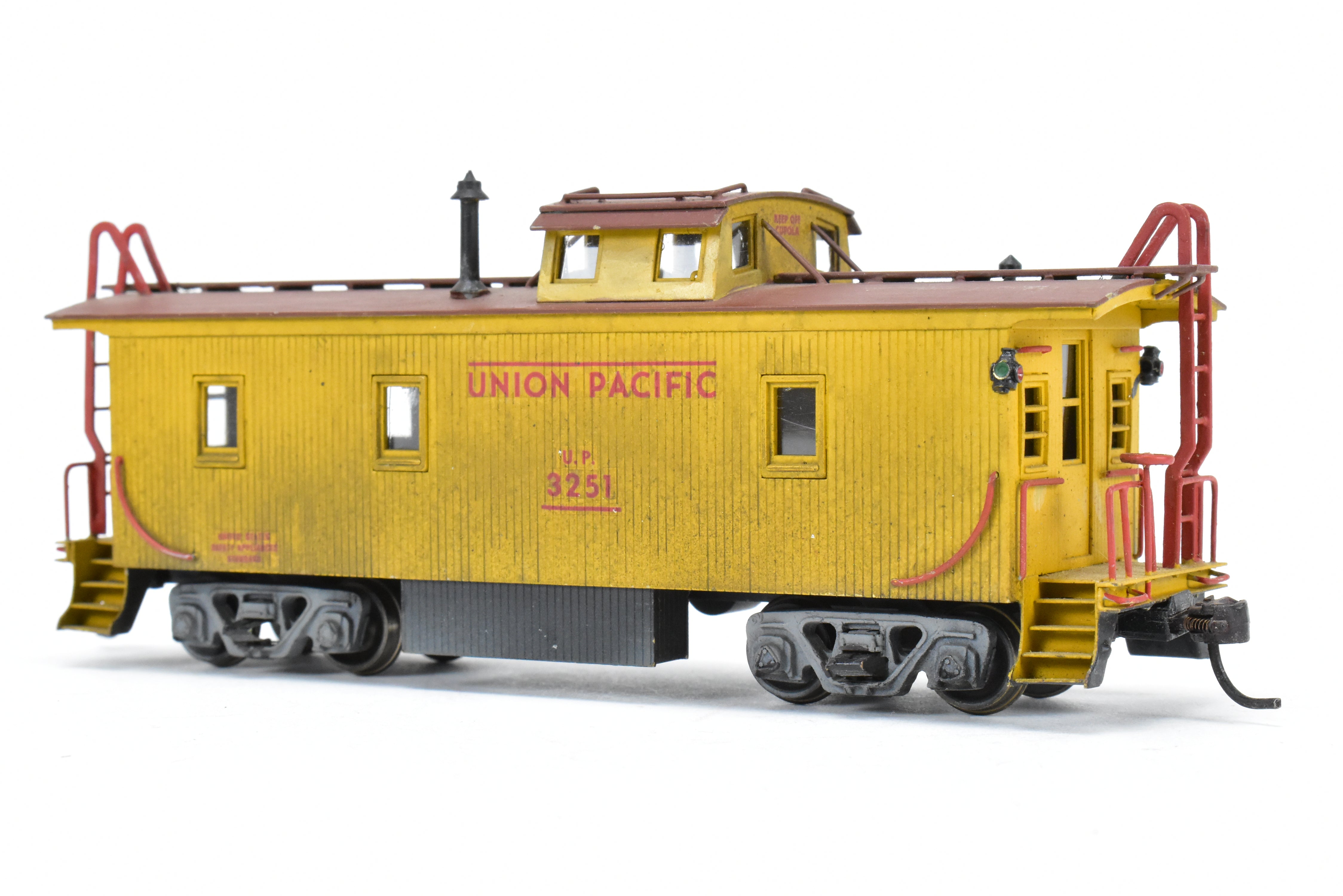 HO Scale Brass Lambert Union Pacific CA - 1 Caboose Model with Incorrect Trucks, Custom Painting and Weathered Appearance