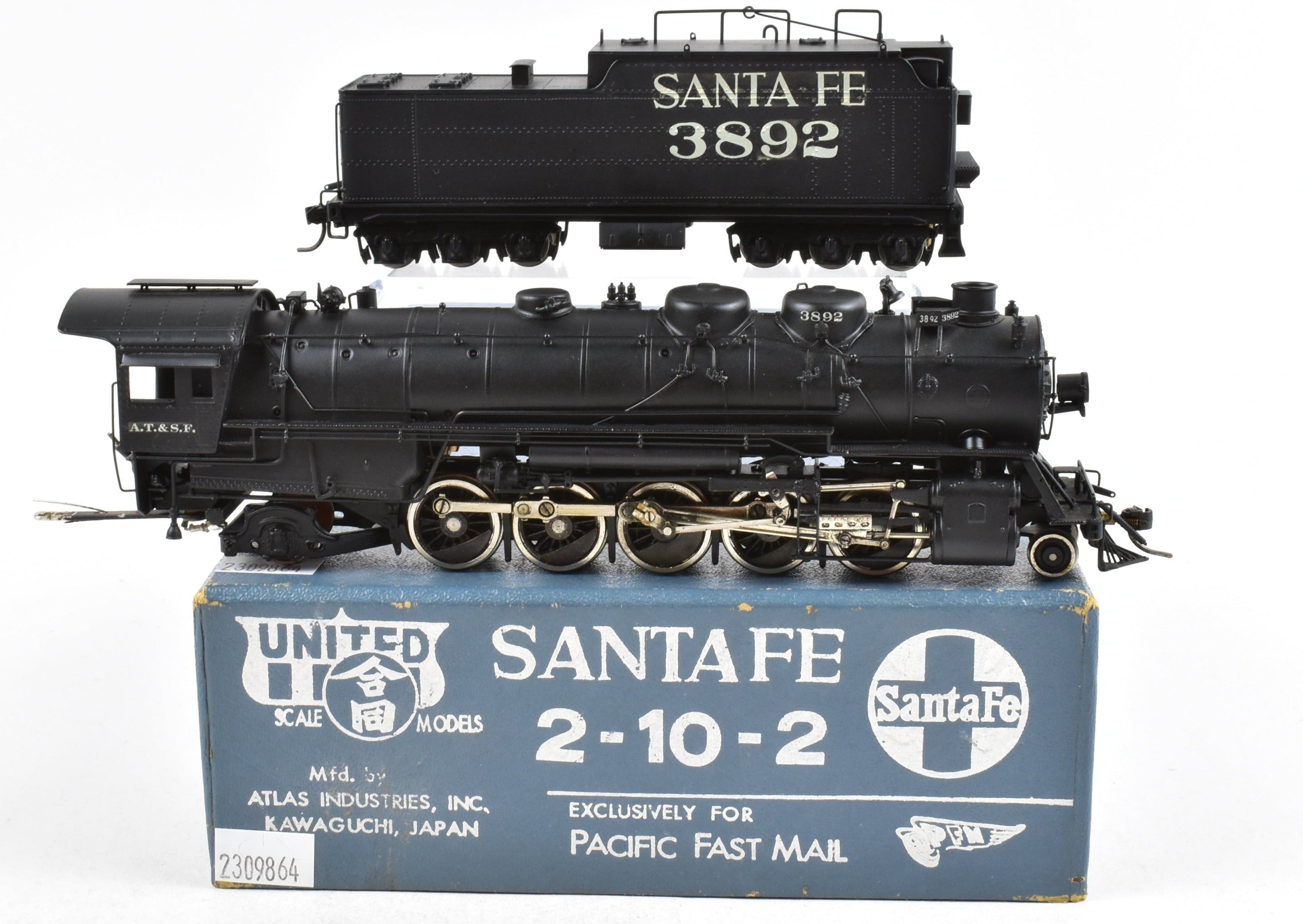 HO Scale Brass PFM Custom-Painted United ATSF Santa Fe 2-10-2 3800 Class No. 3892