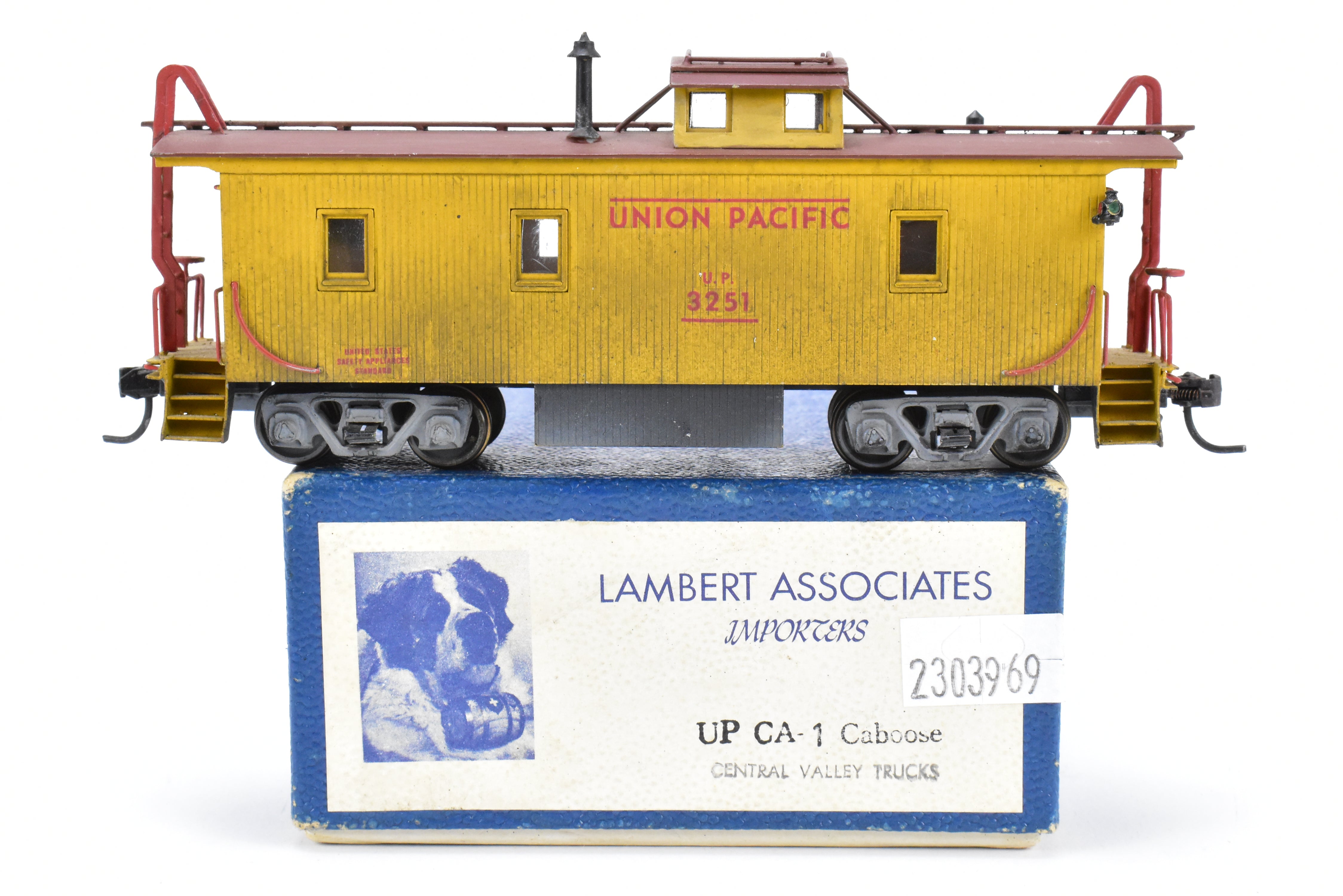HO Scale Brass Lambert Union Pacific CA - 1 Caboose Model with Incorrect Trucks, Custom Painting and Weathered Appearance