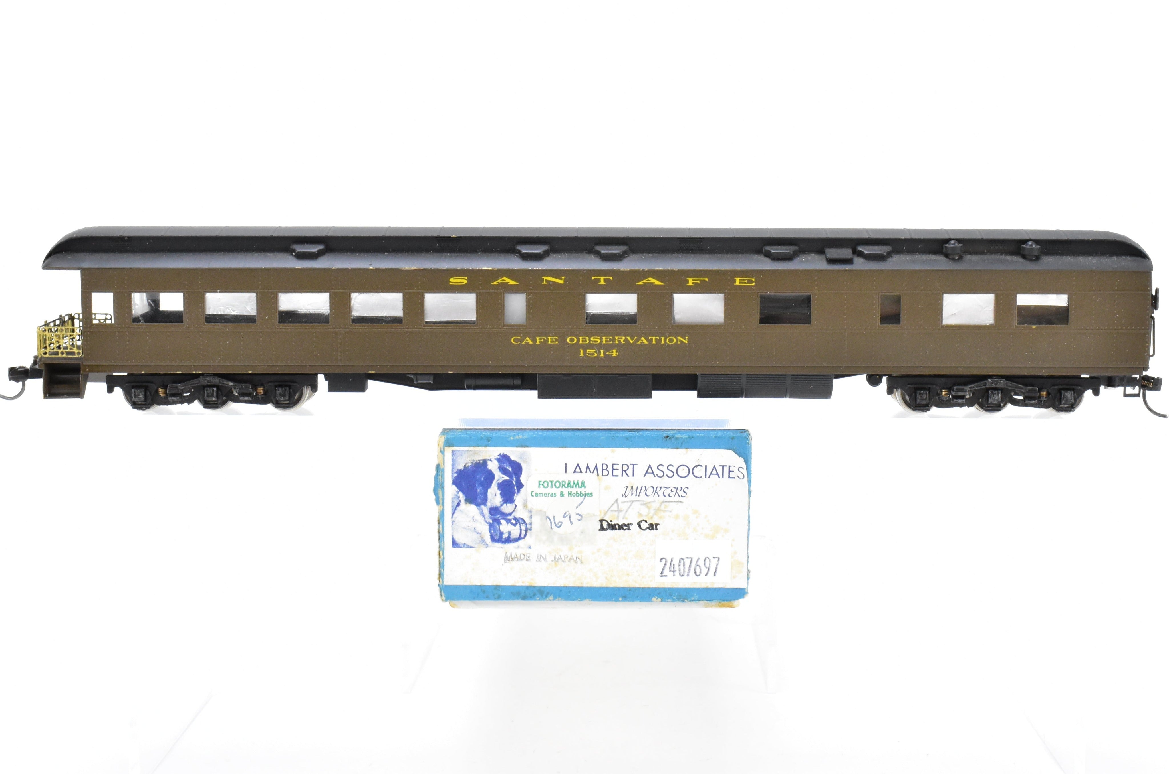Custom Painted HO Scale Brass Lambert AT&SF Santa Fe Cafe Lounge Observation Car #1514 with Incorrect Box